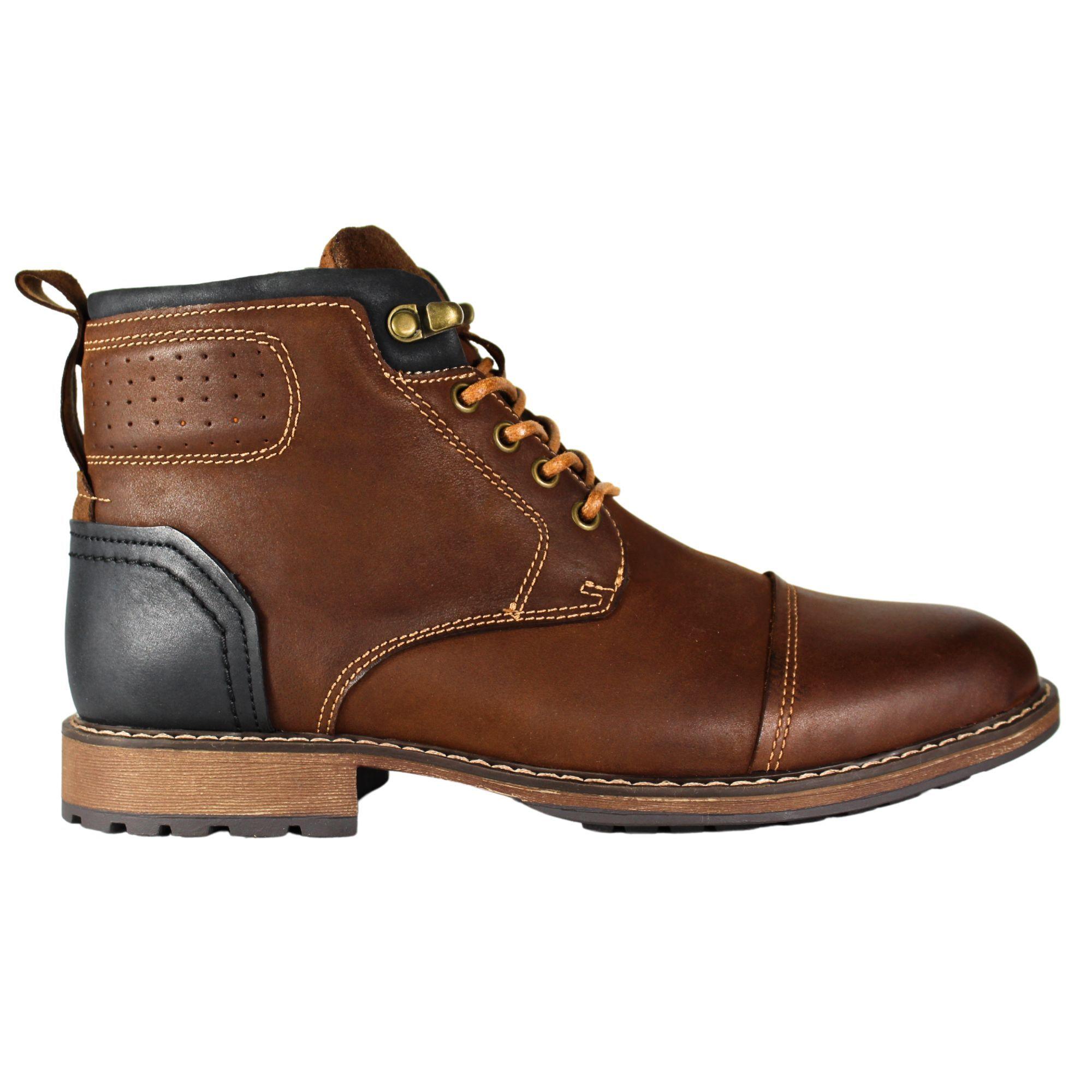Bota Casual Hombre Estilo Militar Cuero Con Cordones Negro-0