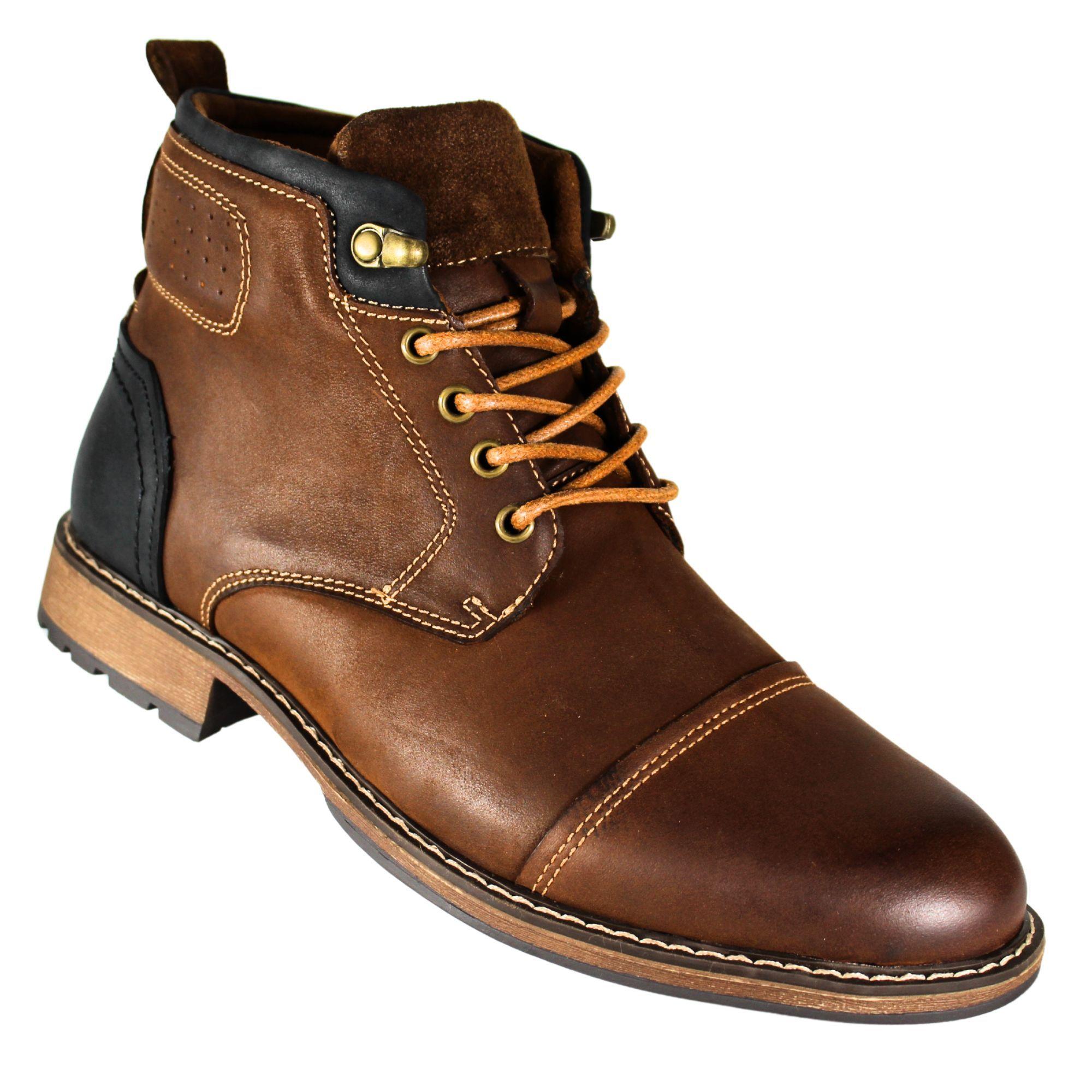 Bota Casual Hombre Estilo Militar Cuero Con Cordones Negro-1