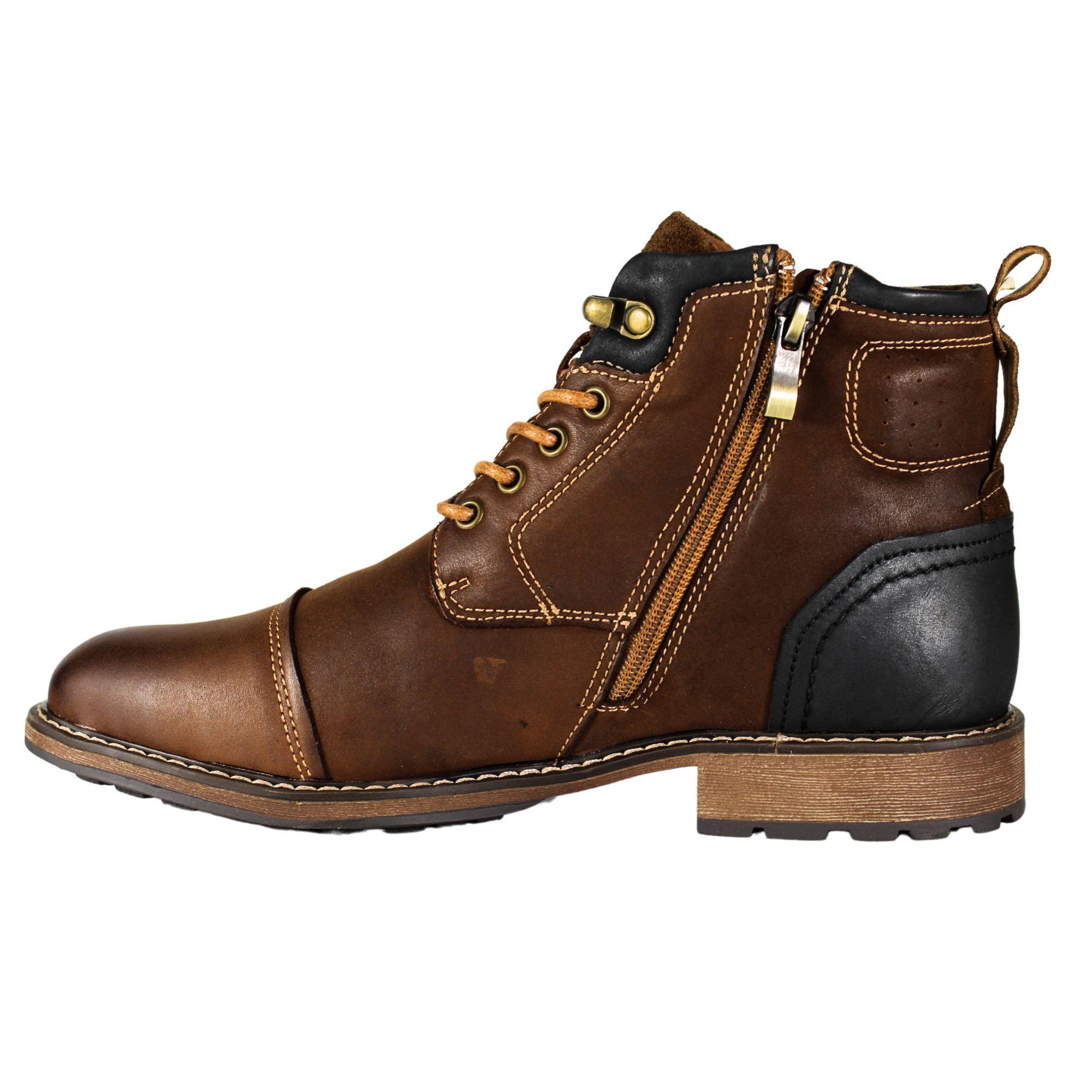 Bota Casual Hombre Estilo Militar Cuero Con Cordones Negro-2