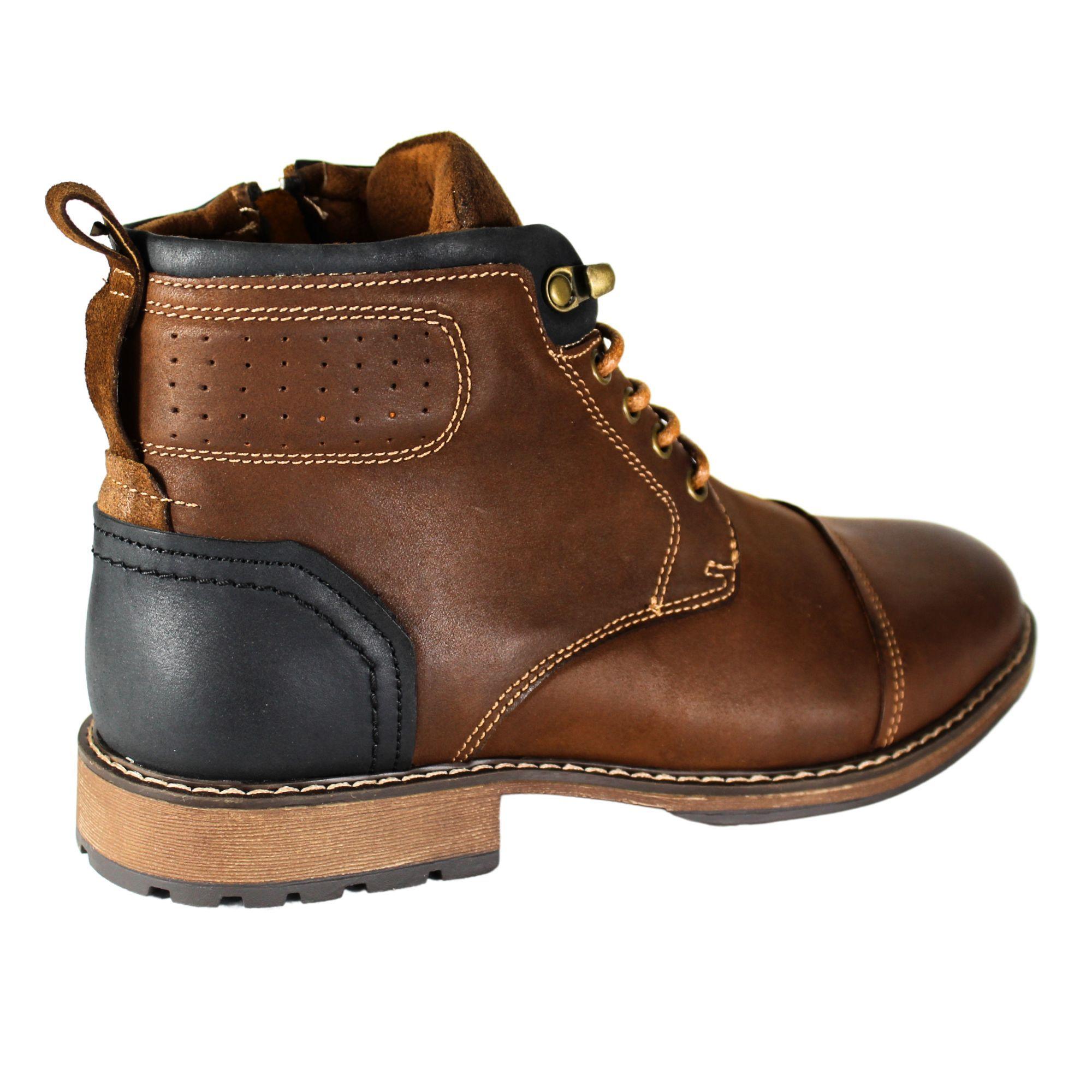 Bota Casual Hombre Estilo Militar Cuero Con Cordones Negro-3