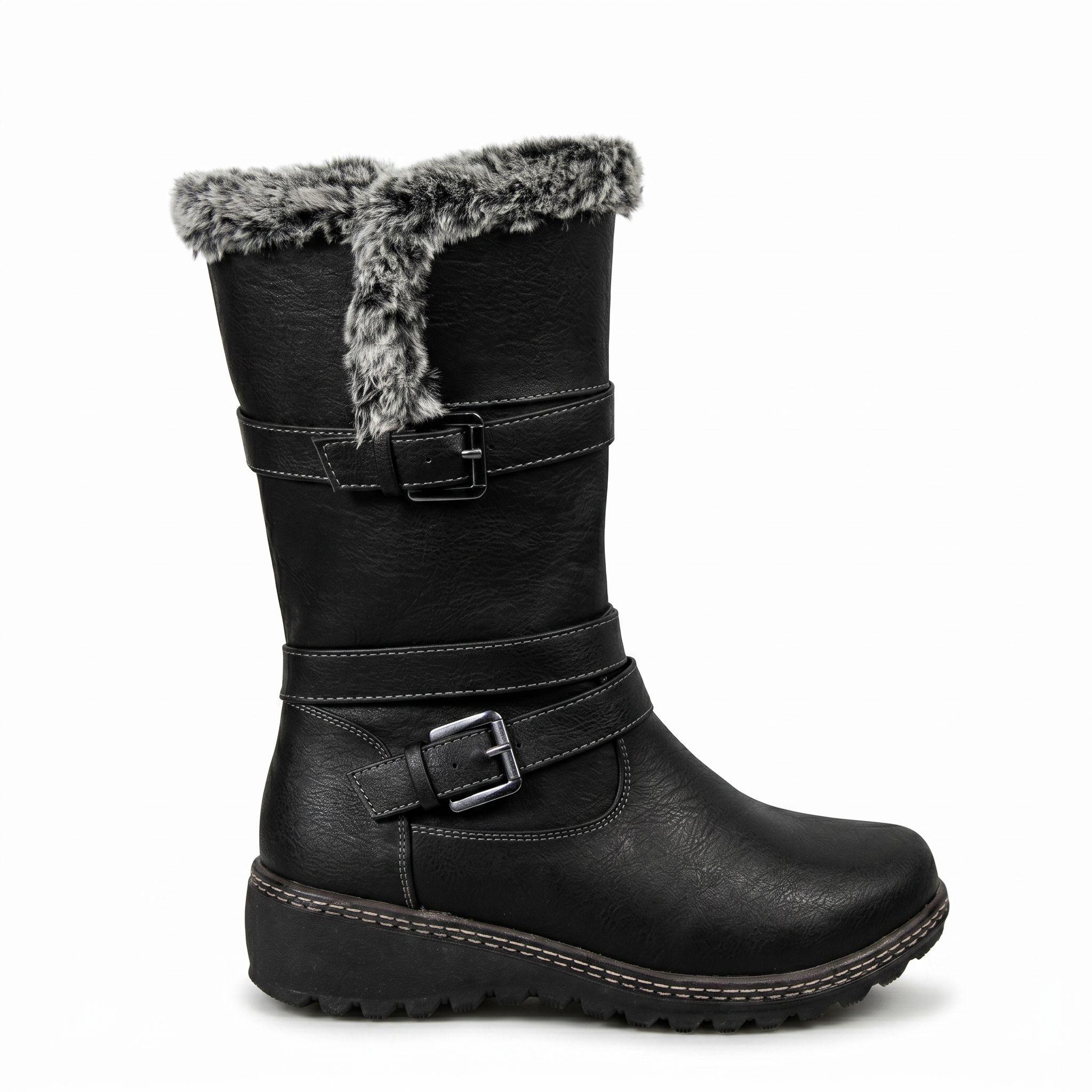 Bota Mujer Invierno Ecocuero Diseño Hebilla-0