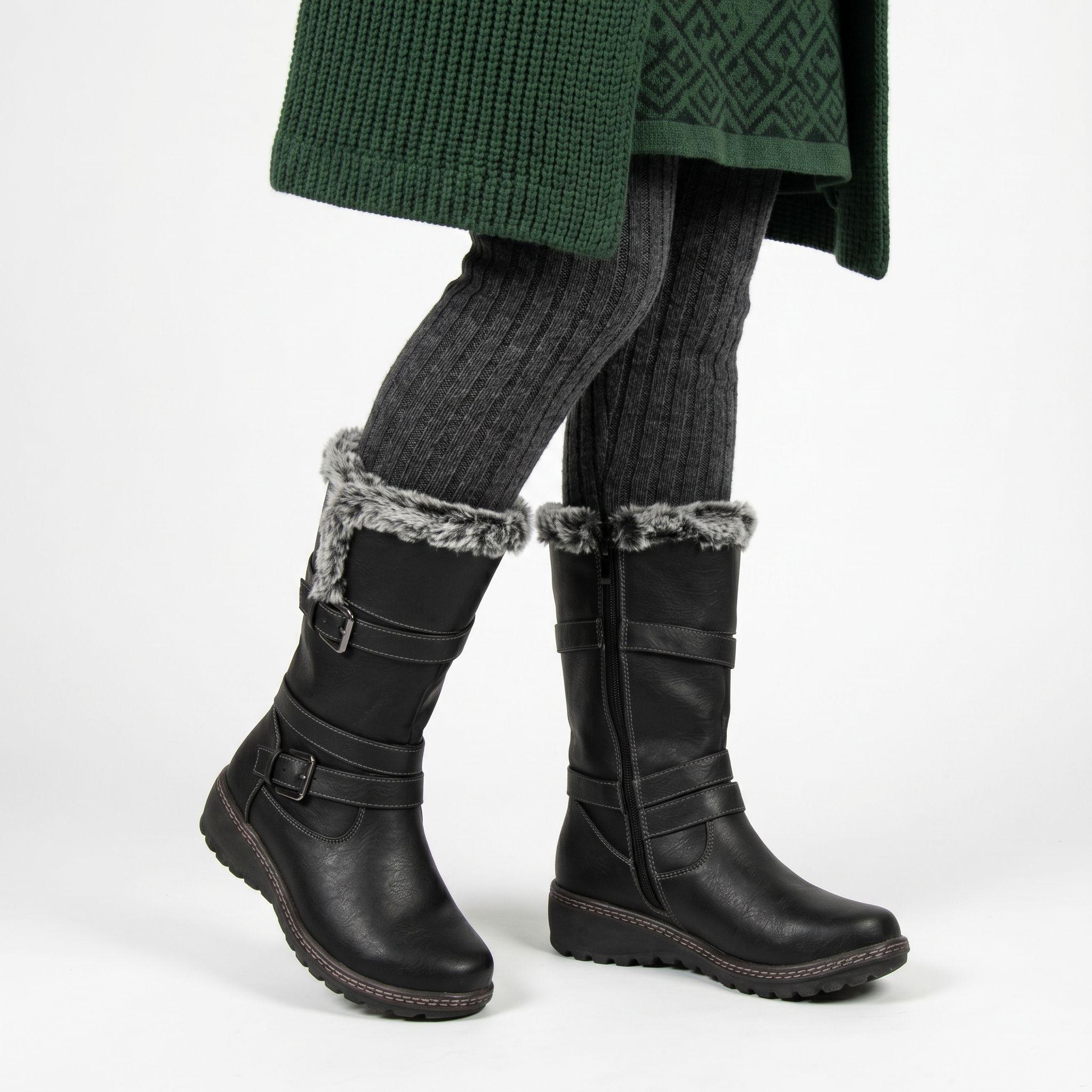 Bota Mujer Invierno Ecocuero Diseño Hebilla-1