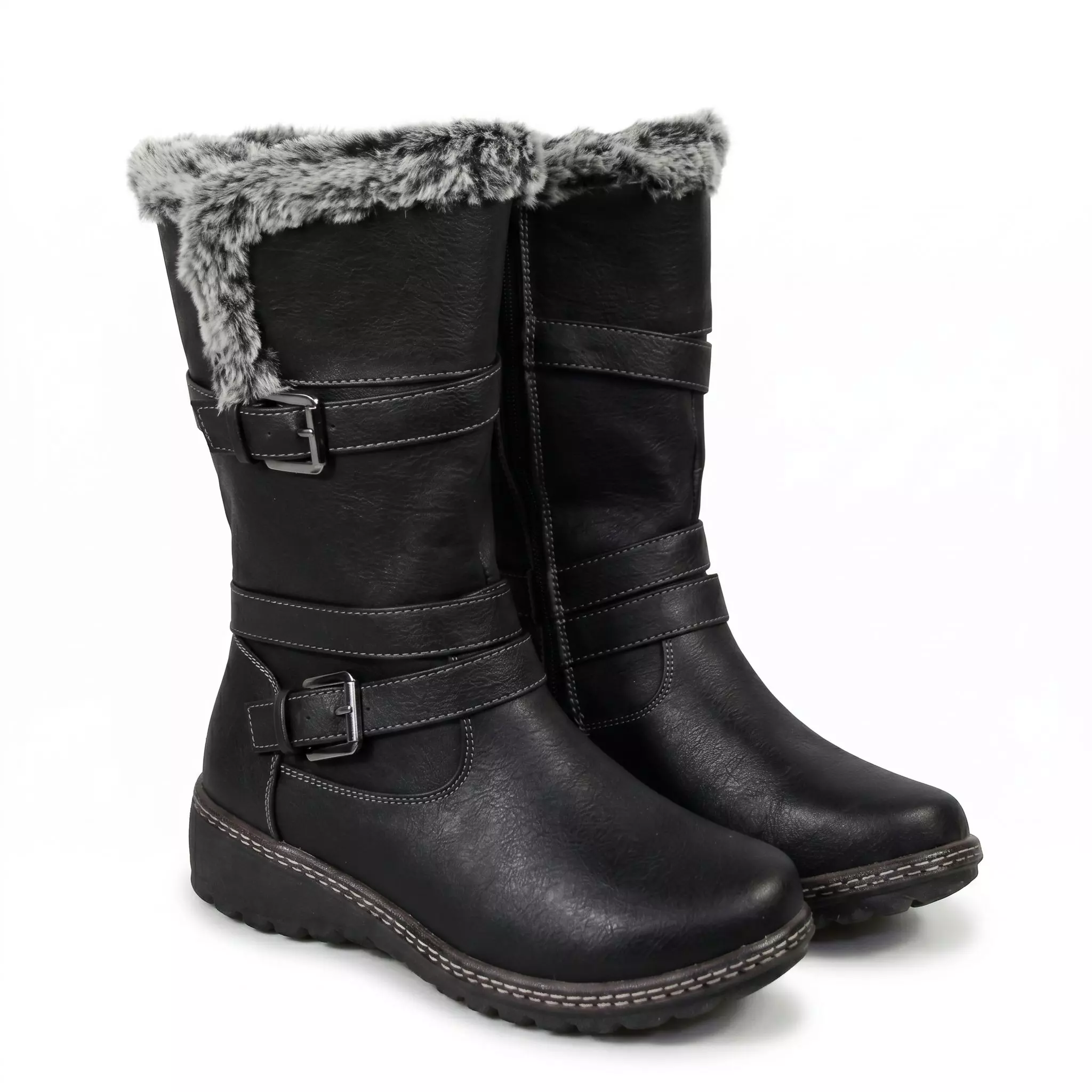 Bota Mujer Invierno Ecocuero Diseño Hebilla-2