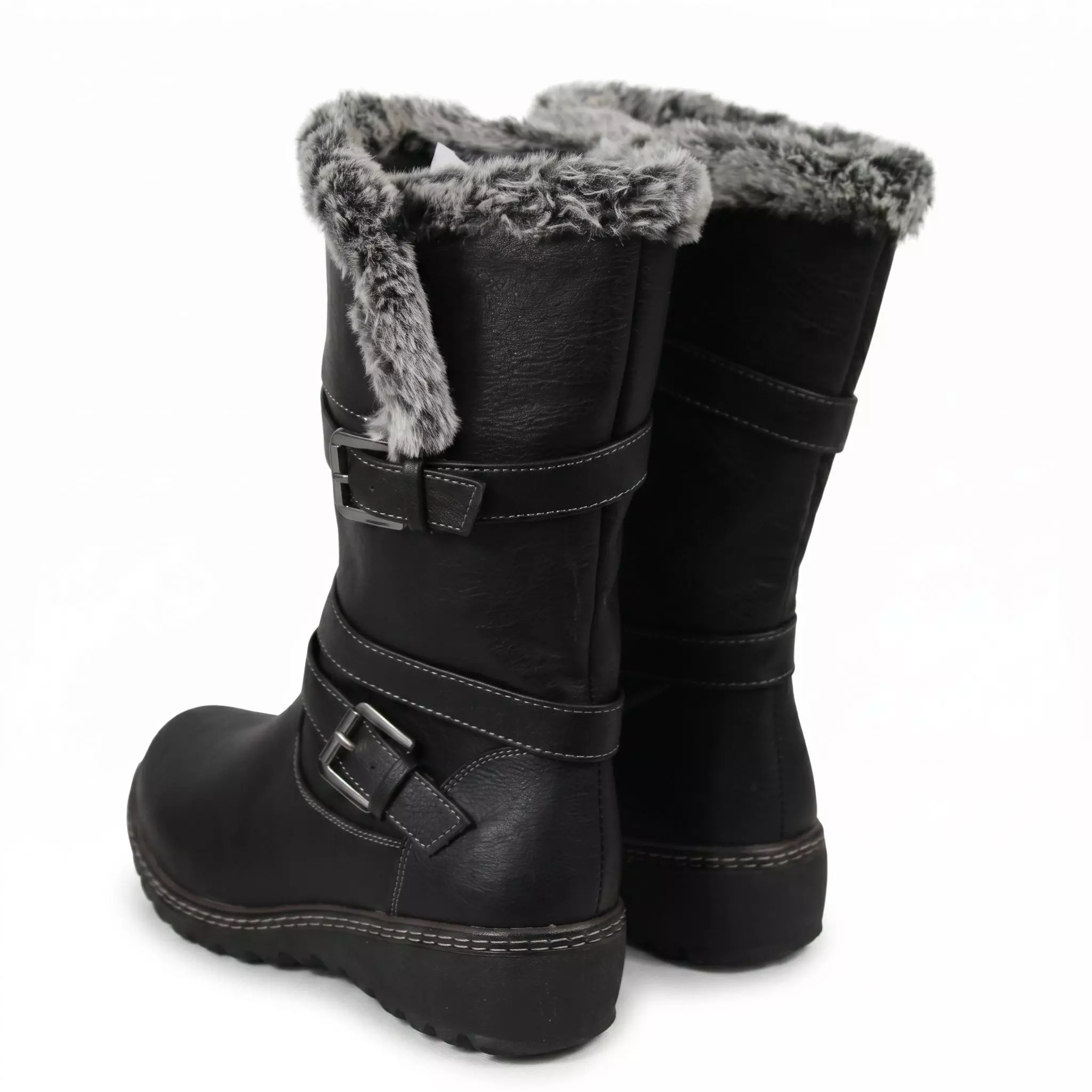 Bota Mujer Invierno Ecocuero Diseño Hebilla-4