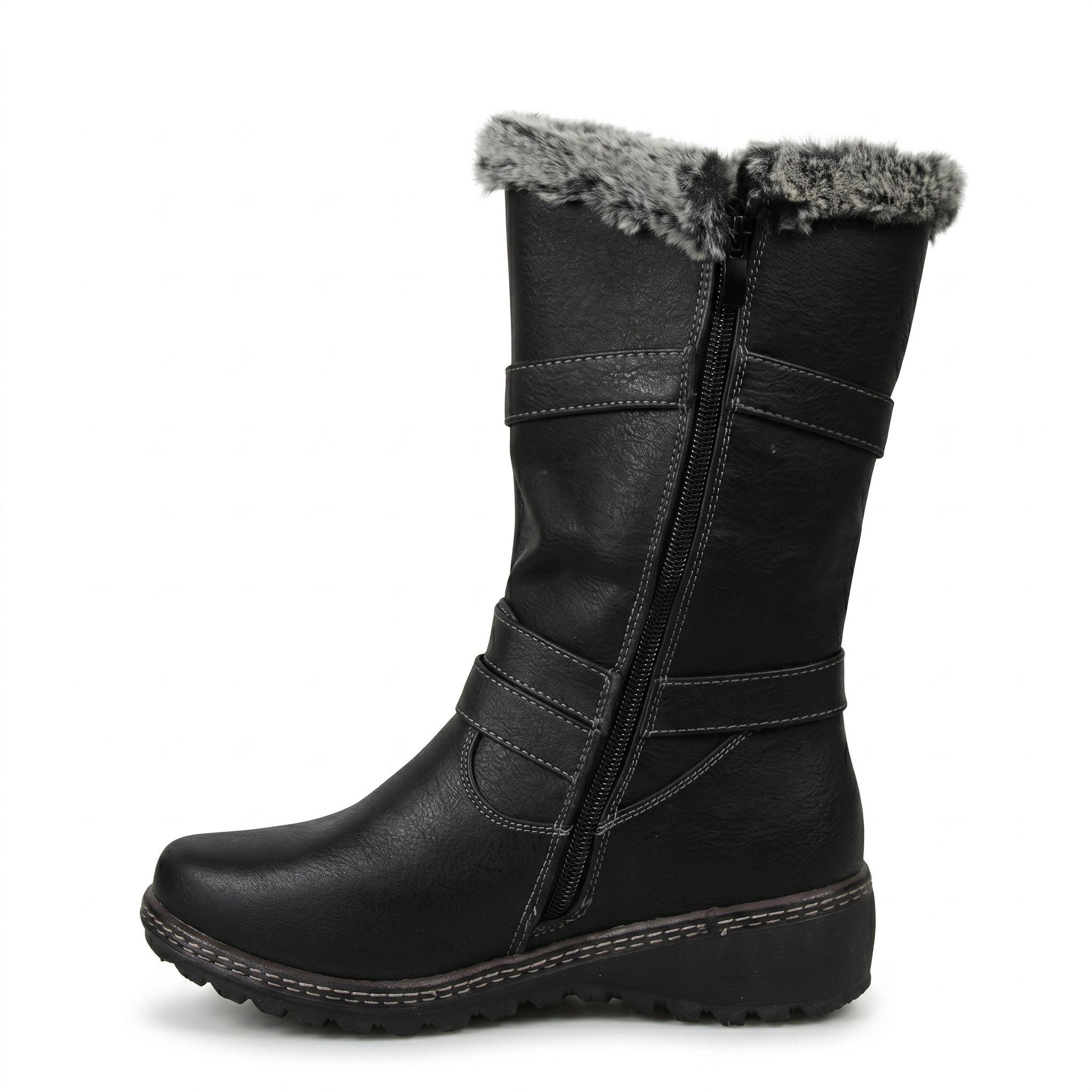 Bota Mujer Invierno Ecocuero Diseño Hebilla-5