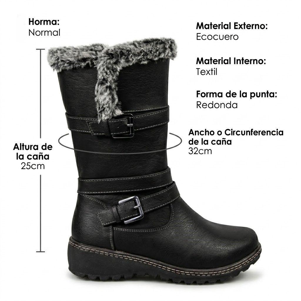 Bota Mujer Invierno Ecocuero Diseño Hebilla-6