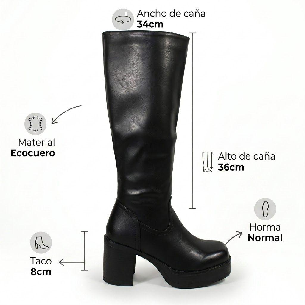 Bota Plataforma Mujer Taco Ancho Ecocuero 2512-7