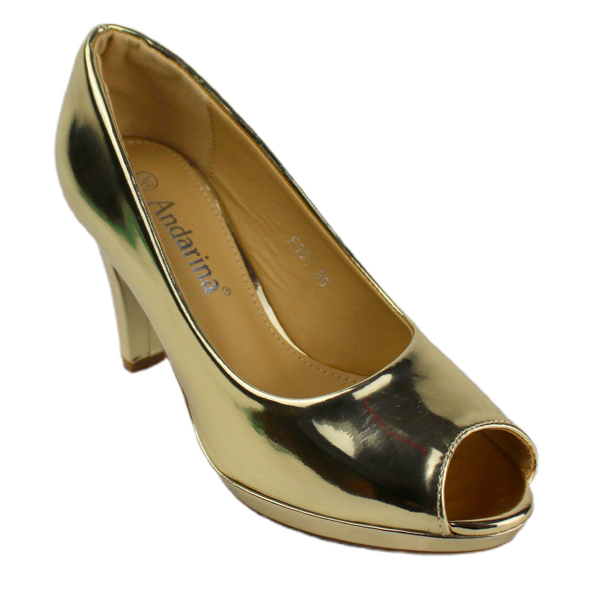 Zapato Vestir Punta Abierta para Mujer F61 Yassne Dorado-1