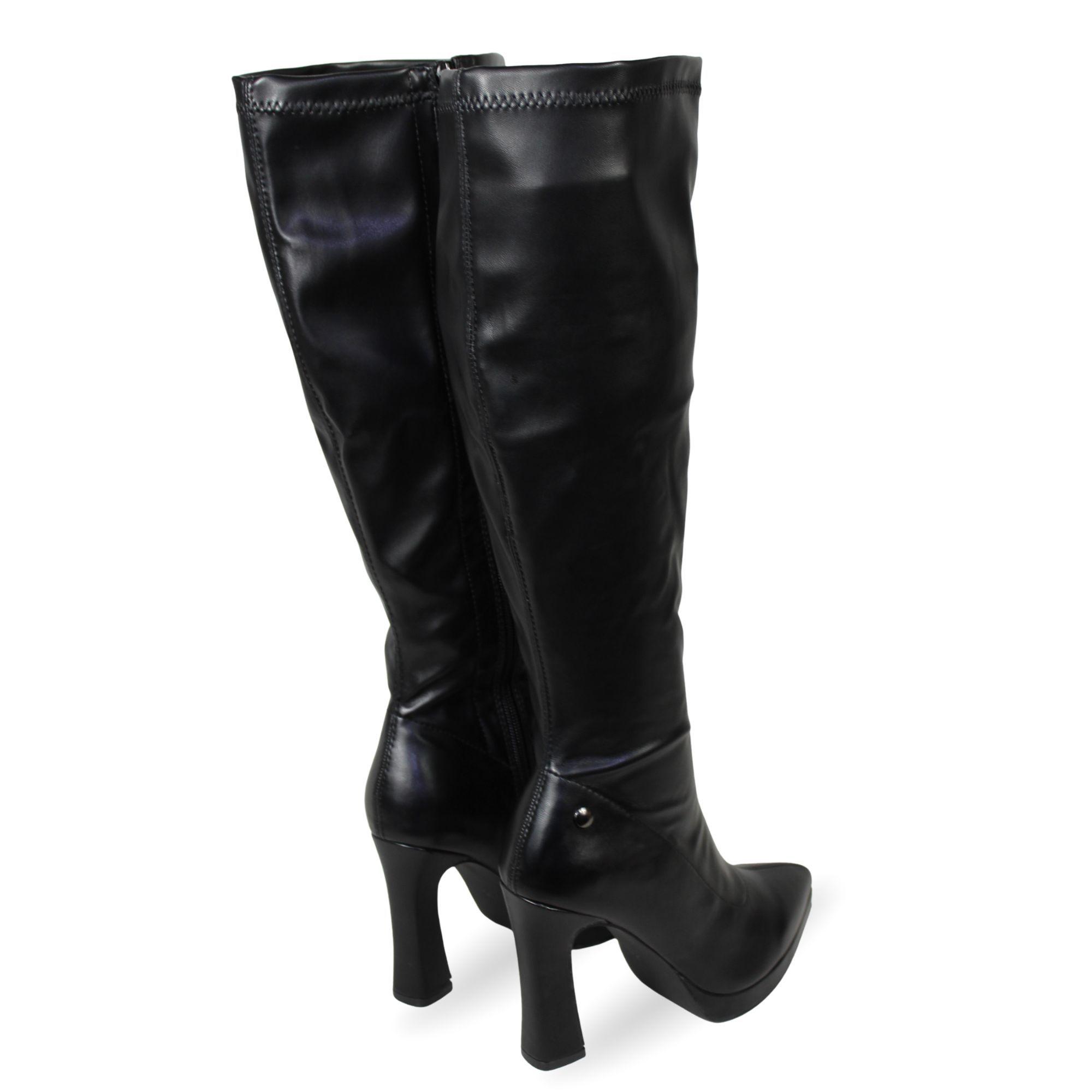 Bota Caña Alta Ecocuero Negra con Plataforma y Punta Fina 2518-4