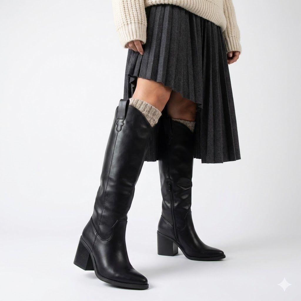 Botas Texanas Negras Caña Alta Mujer PG5329-2