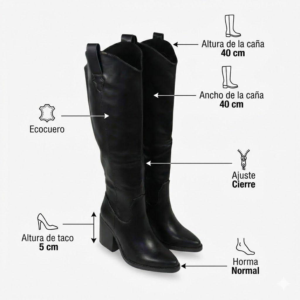 Botas Texanas Negras Caña Alta Mujer PG5329-6