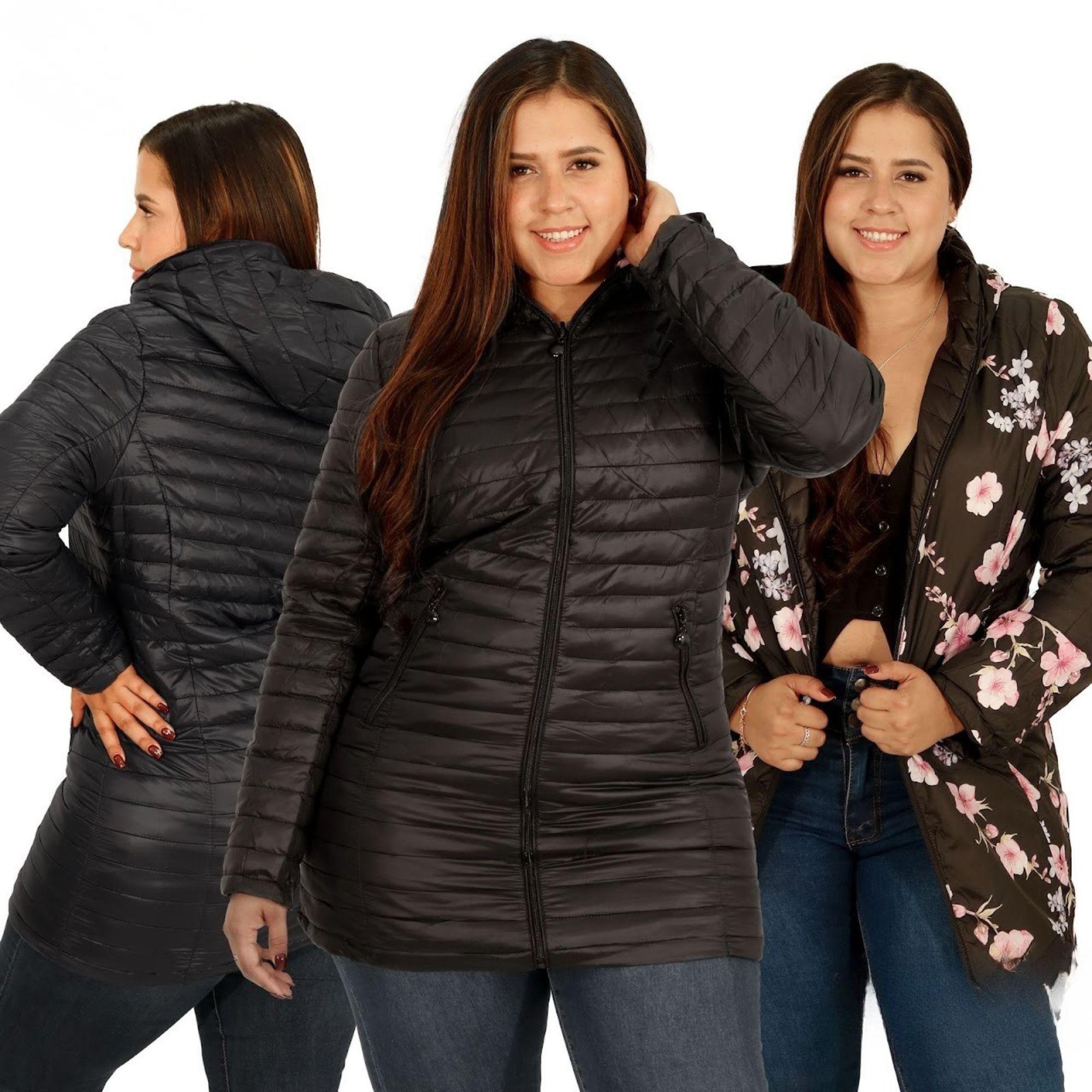 Parka Negra Larga de Mujer Impermeable Reversible-5