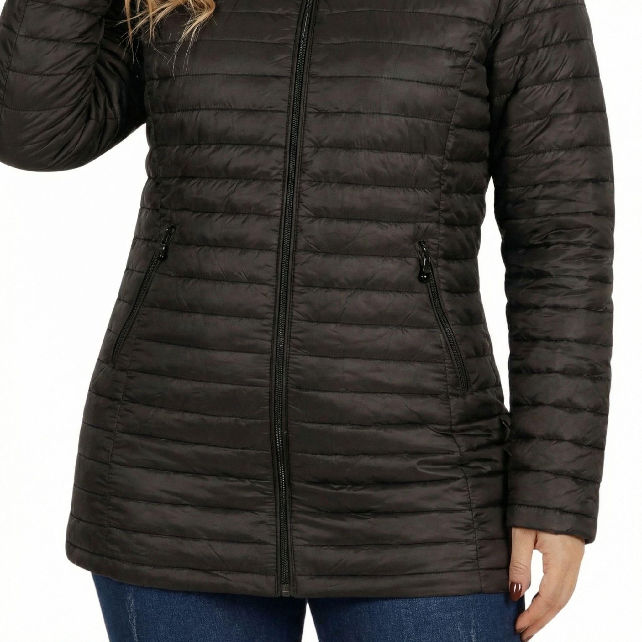 Parka Negra Larga de Mujer Impermeable Reversible-3