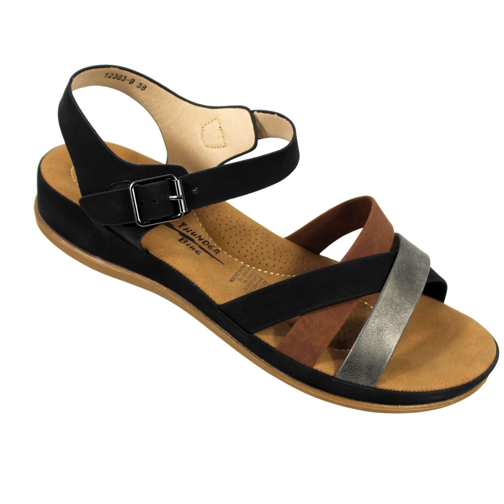 Sandalias Baja Mujer con Hebilla para Verano 12363 Negro-3