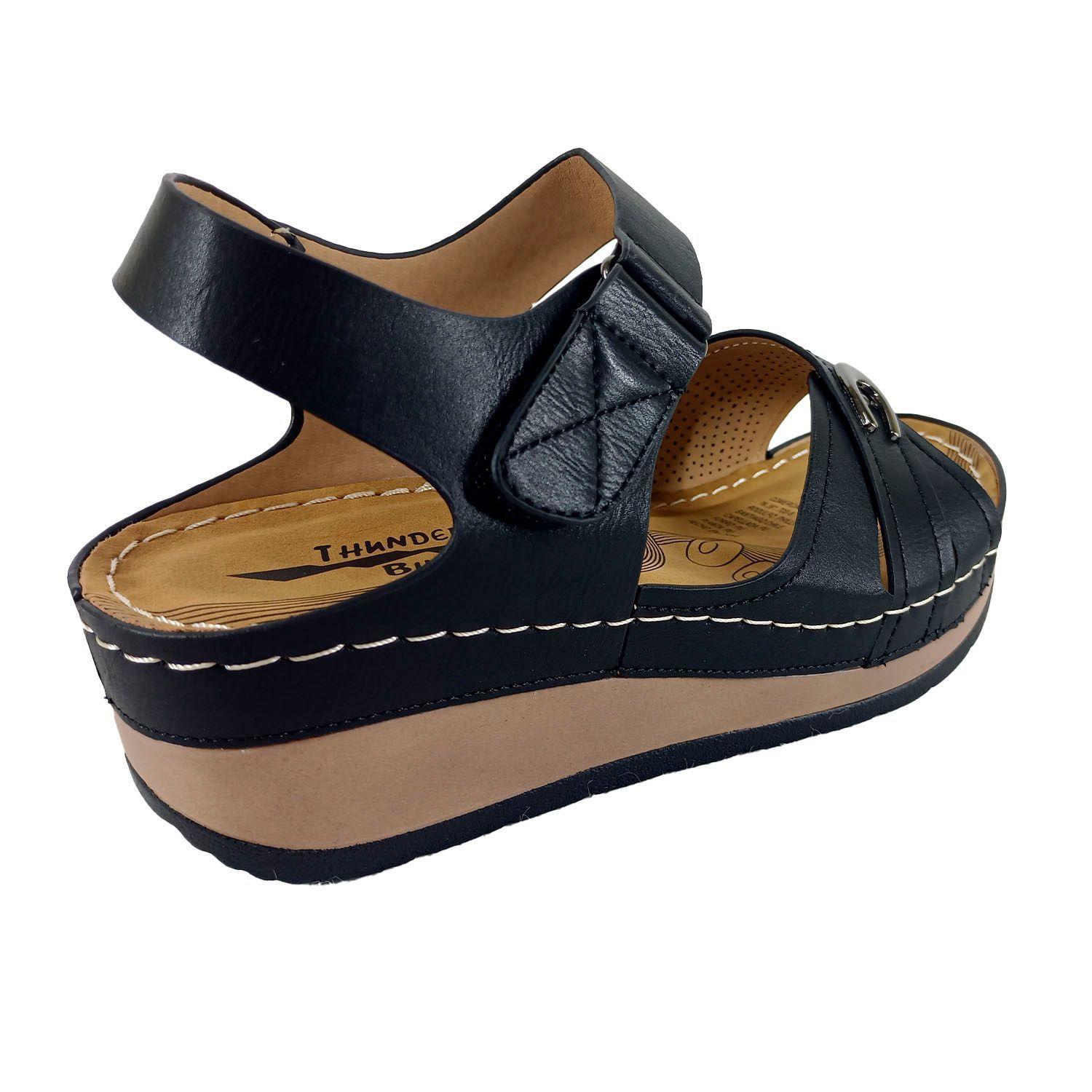 Sandalias de Mujer Negro  Taco Chino-3