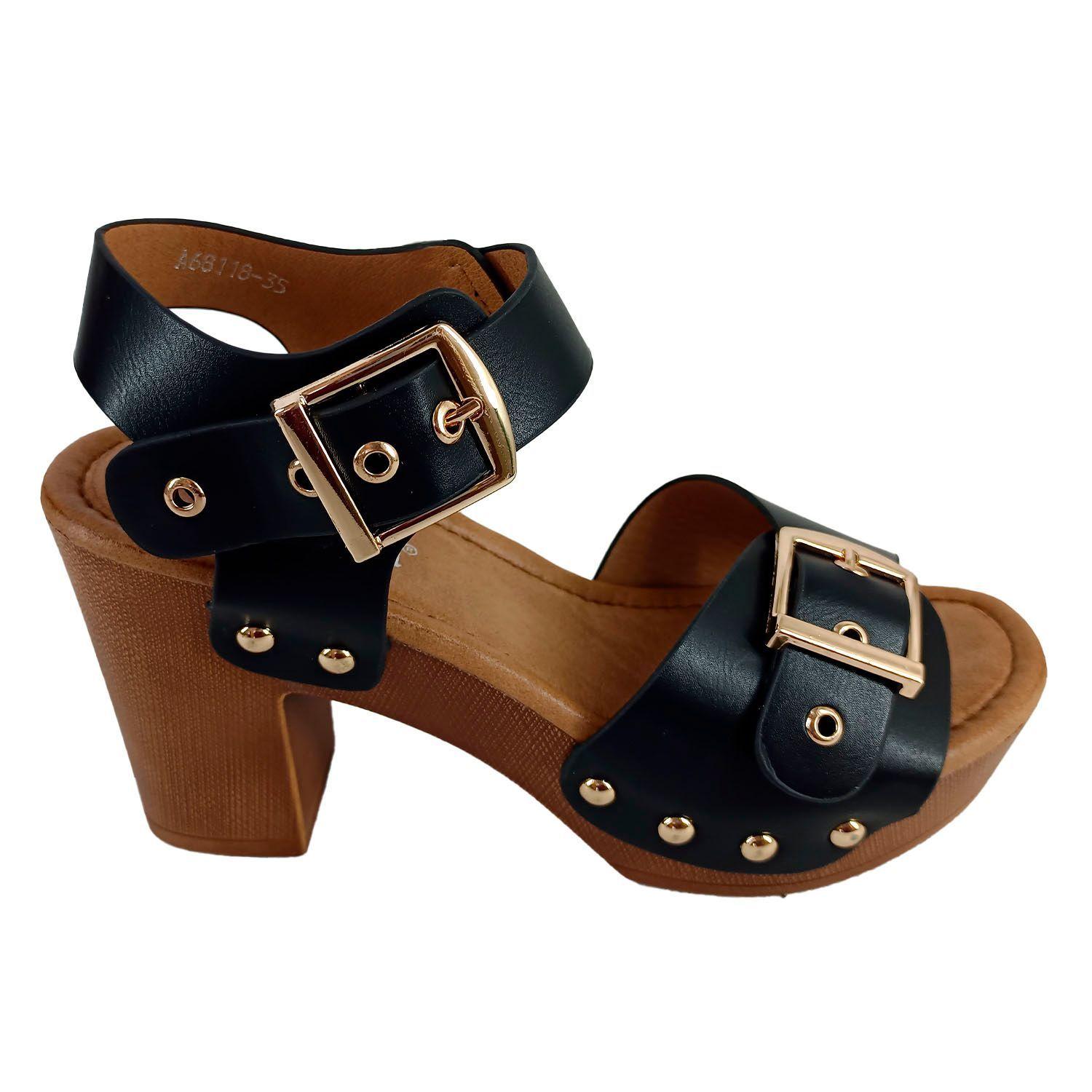 Sandalias de Mujer Taco Cuadrado Negro-1