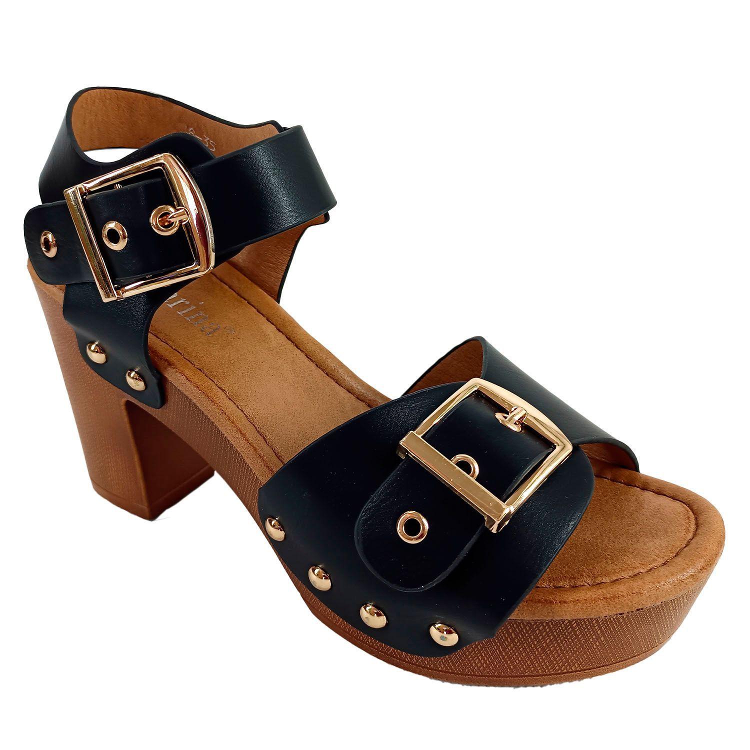 Sandalias de Mujer Taco Cuadrado Negro-2