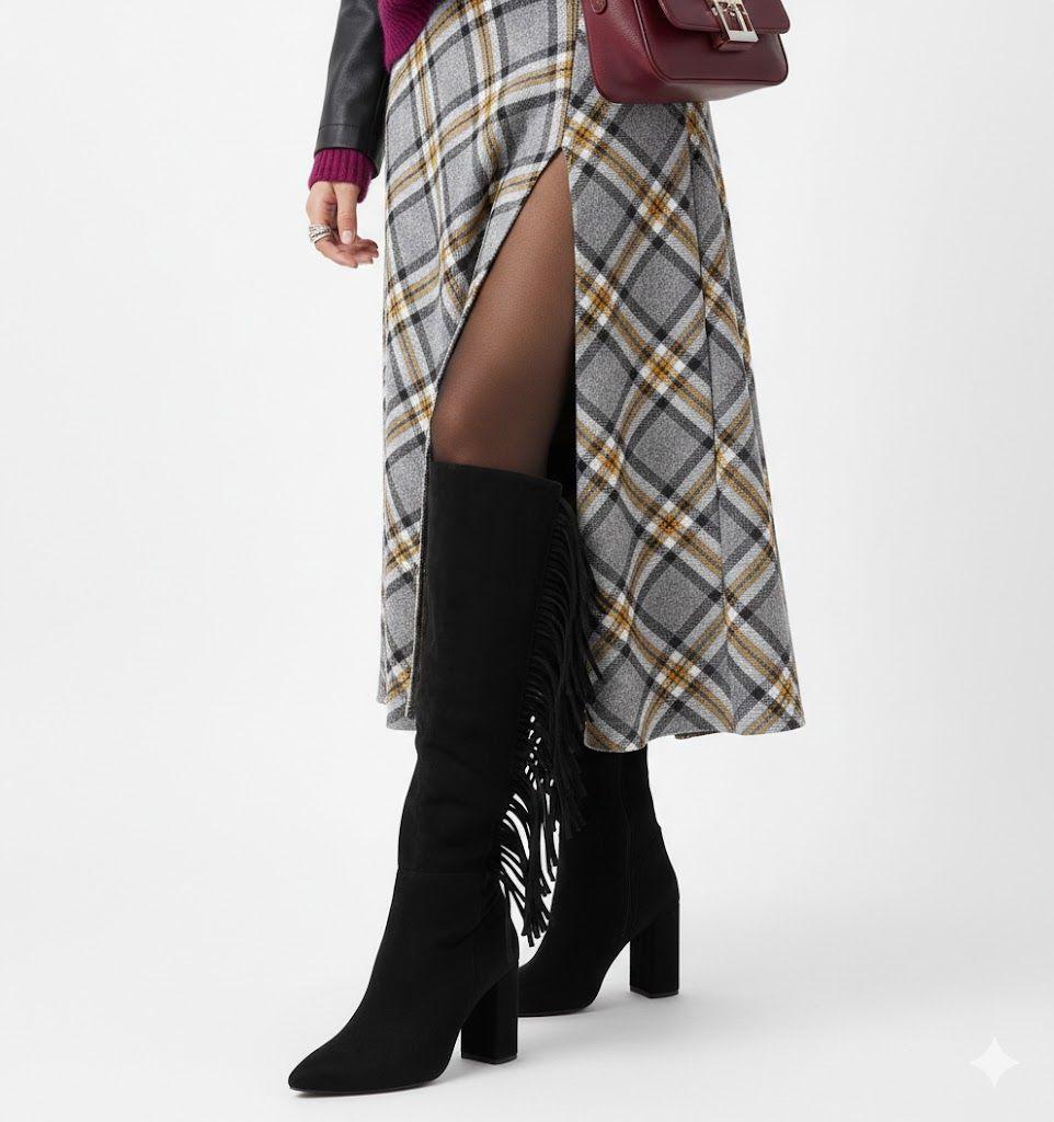 Botas de Gamuza Negra con Flecos PG5318-1
