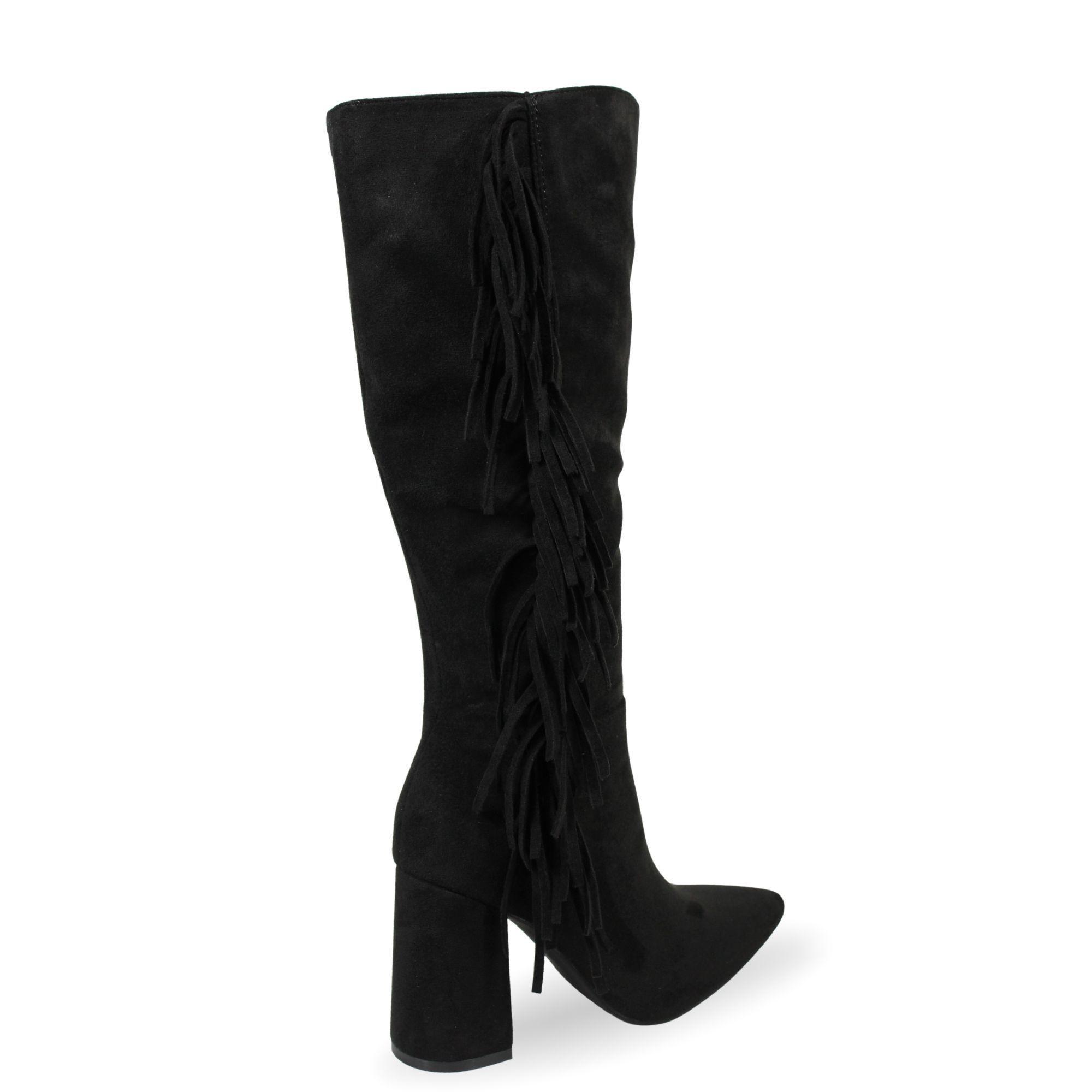 Botas de Gamuza Negra con Flecos PG5318-3