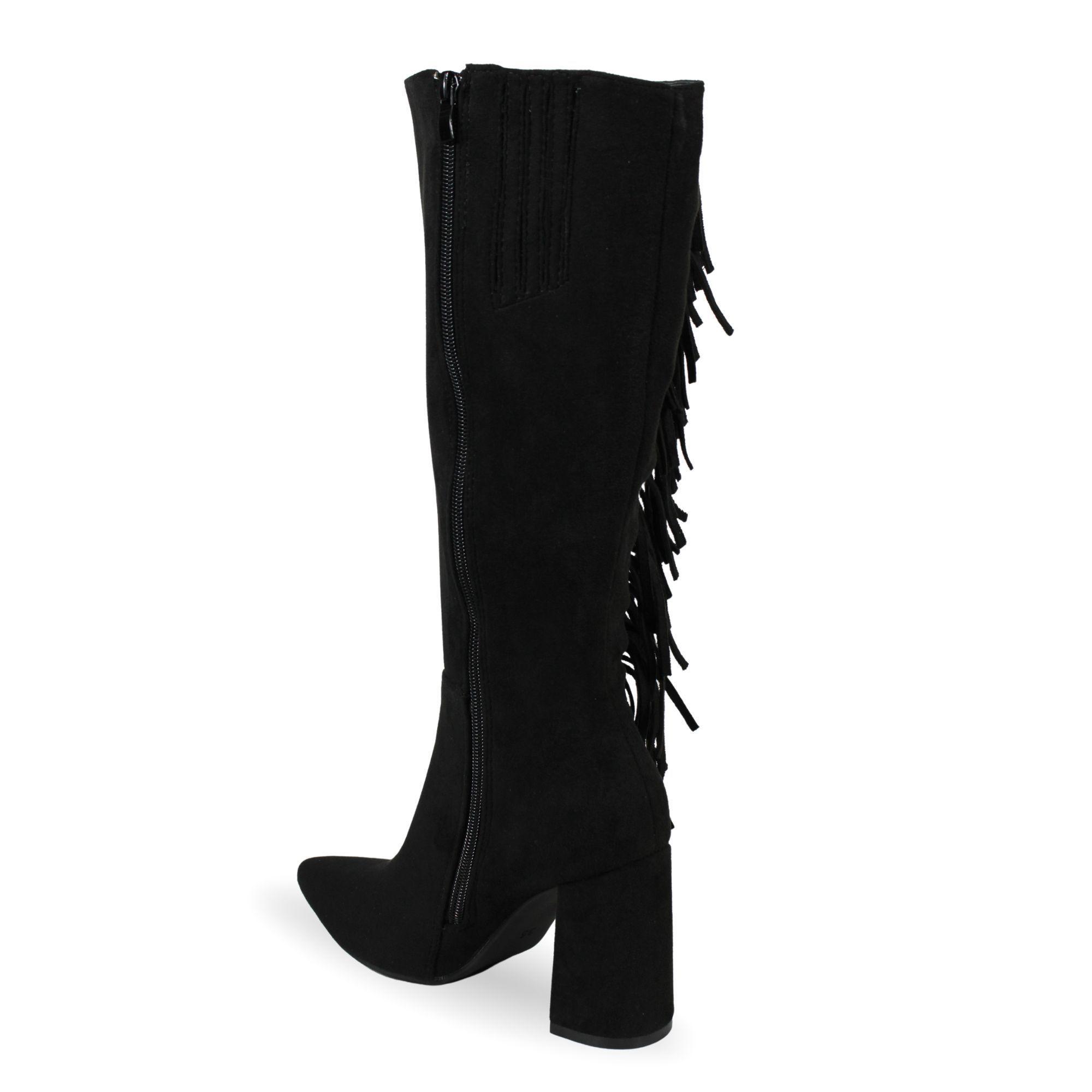 Botas de Gamuza Negra con Flecos PG5318-5