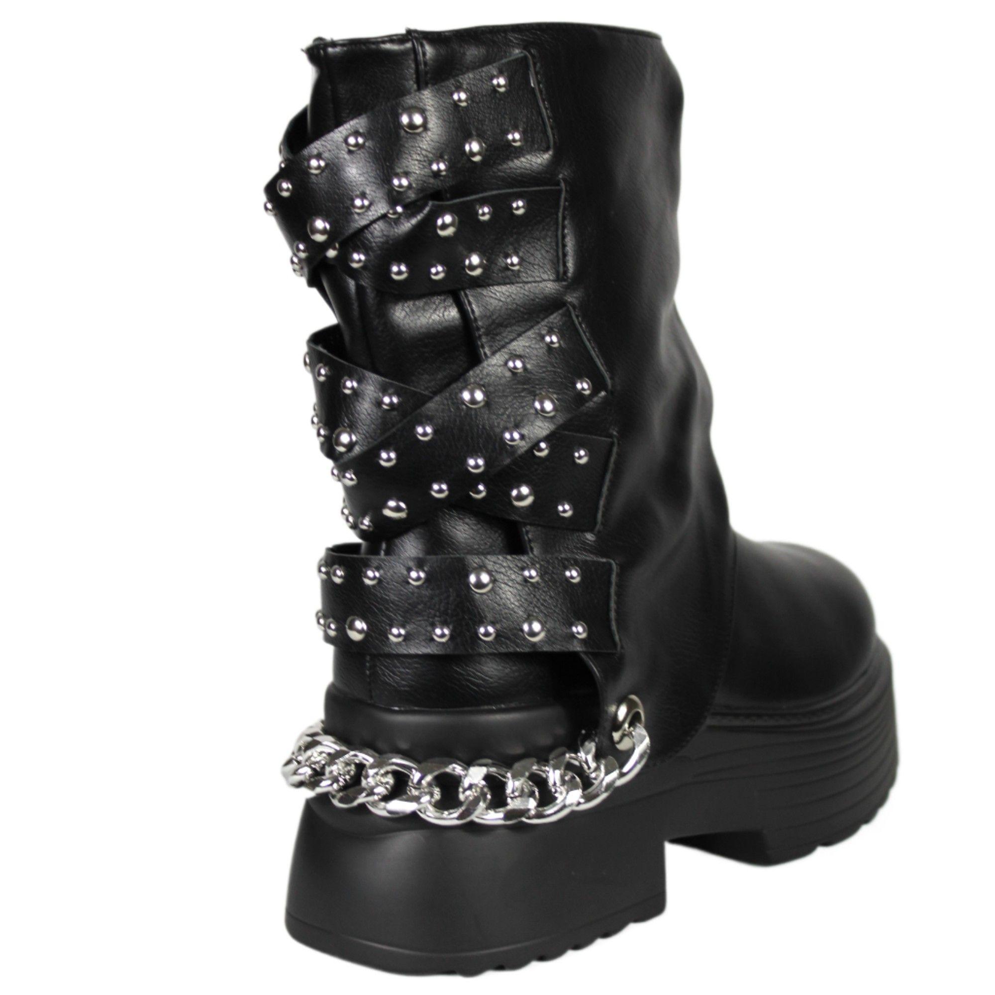 Bota Mujer Biker Tachas 18 Yassne Negro-3
