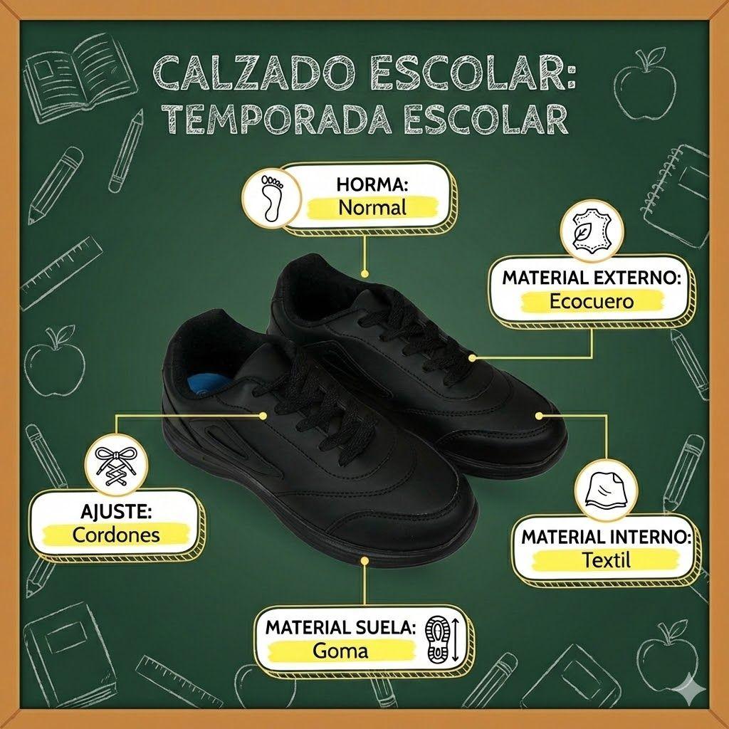 Zapatilla Escolar con cordón TH-002Black30/35 Negro-3