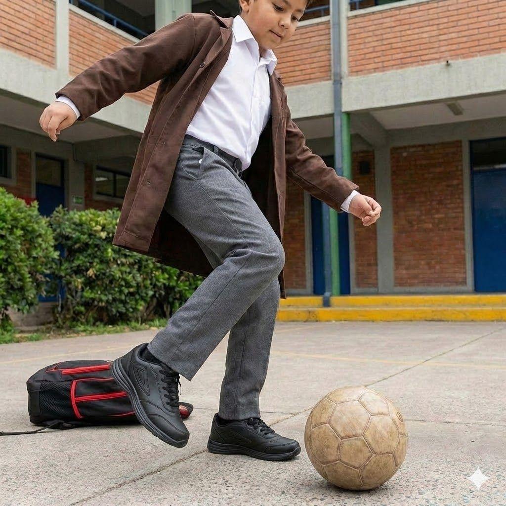 Zapatilla Escolar con cordón TH-002Black30/35 Negro-5