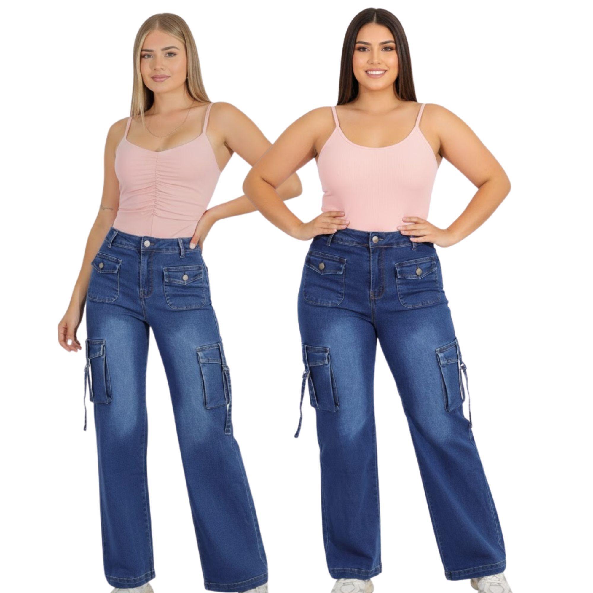 Jeans Cargo Azul Wide Leg Para Mujer Yassne-6