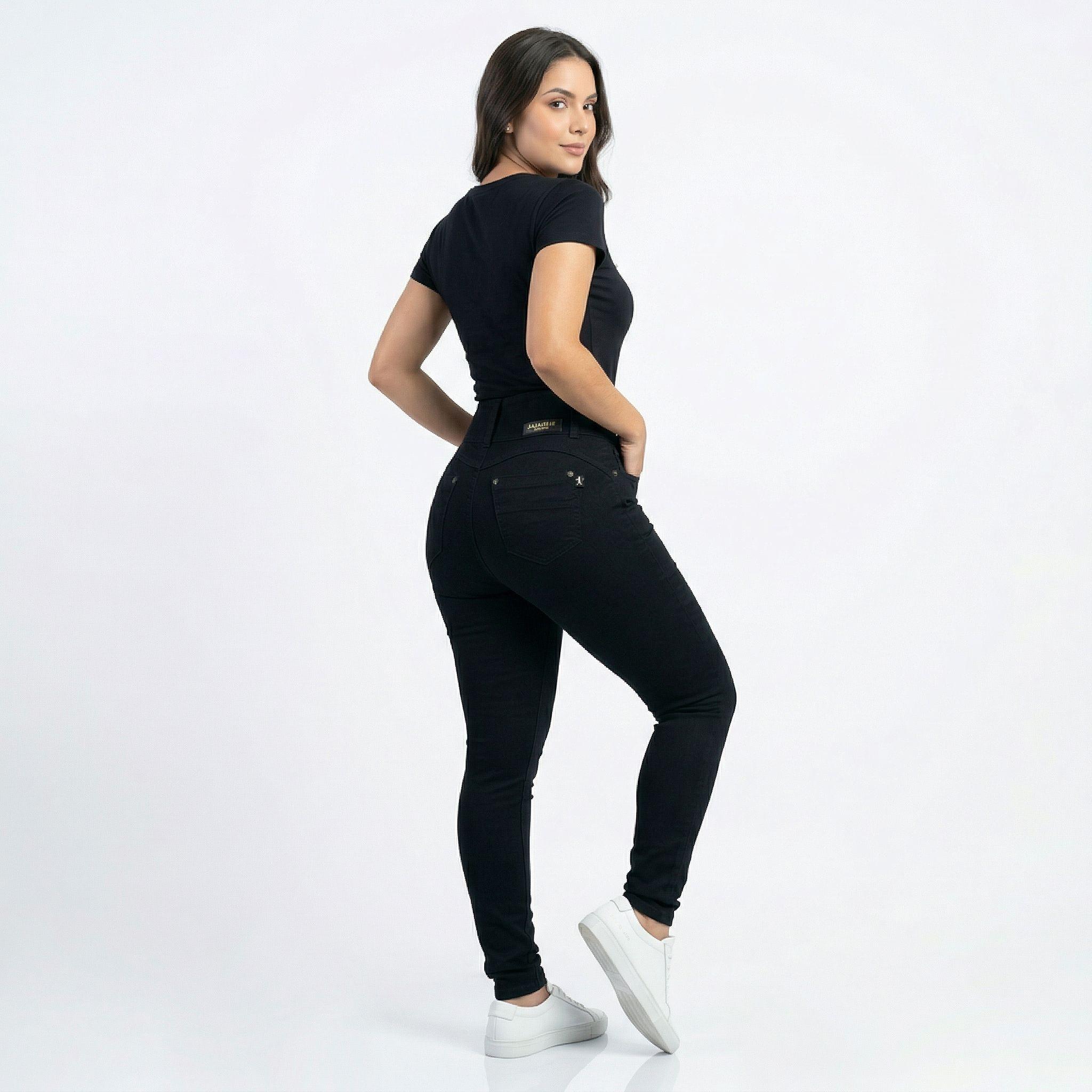 Jeans Skinny Negro Mujer Tiro Alto Pretina Alta-2