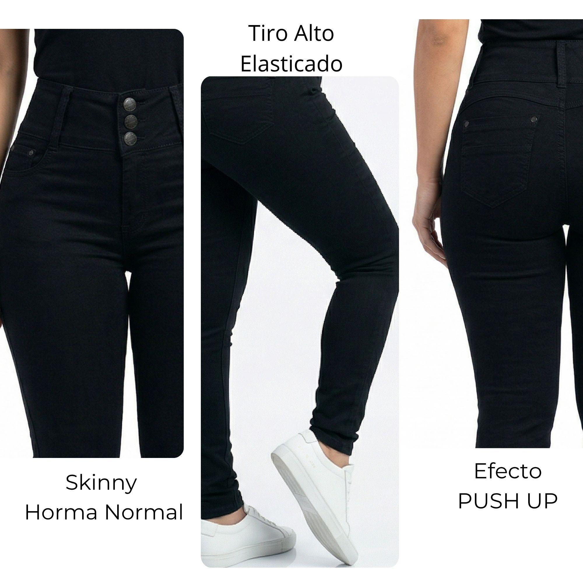 Jeans Skinny Negro Mujer Tiro Alto Pretina Alta-3