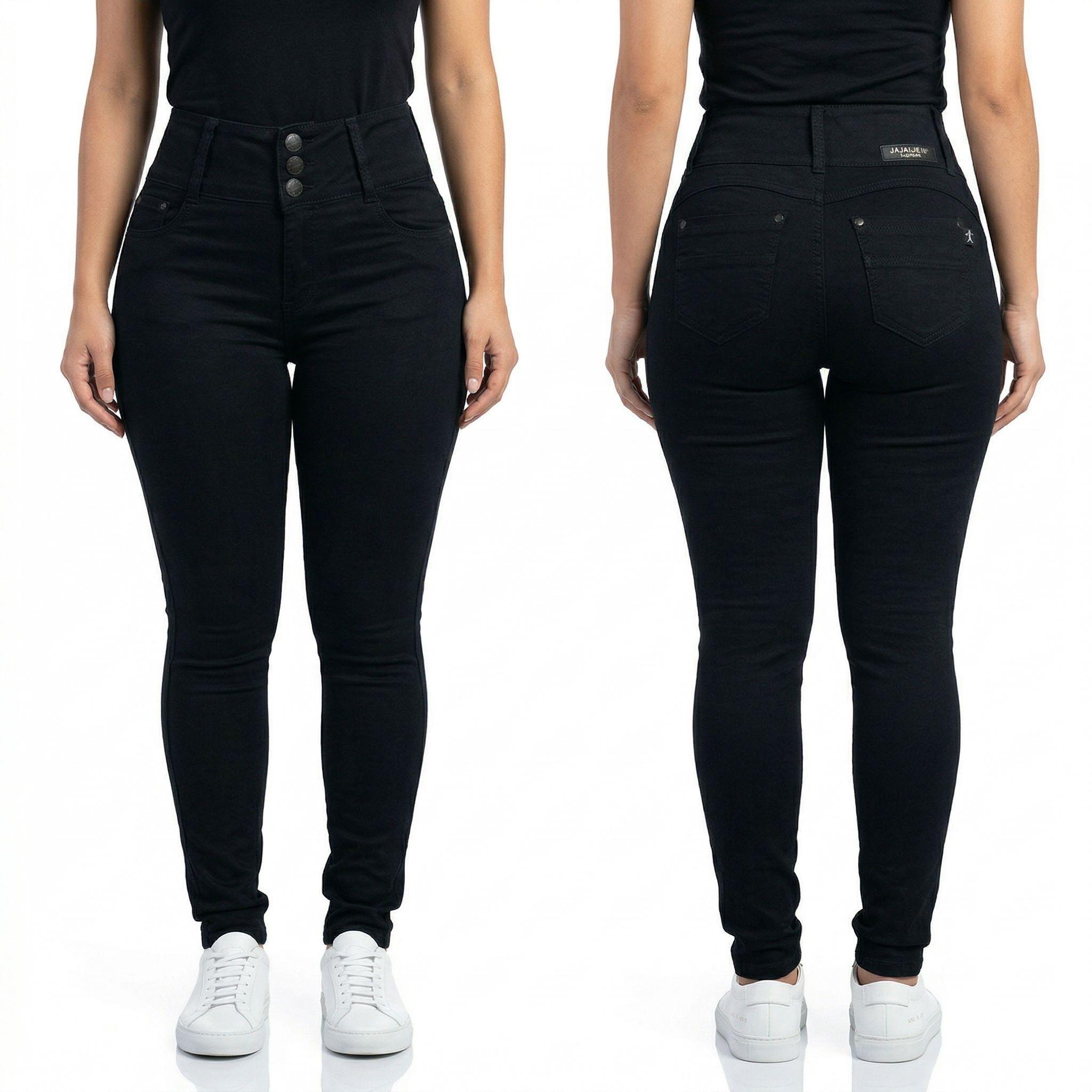 Jeans Skinny Negro Mujer Tiro Alto Pretina Alta-4