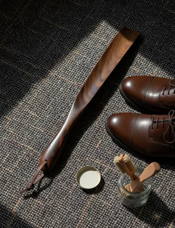 Calzador de Zapatos Largo de Madera Natural con Cordón Cuero-5