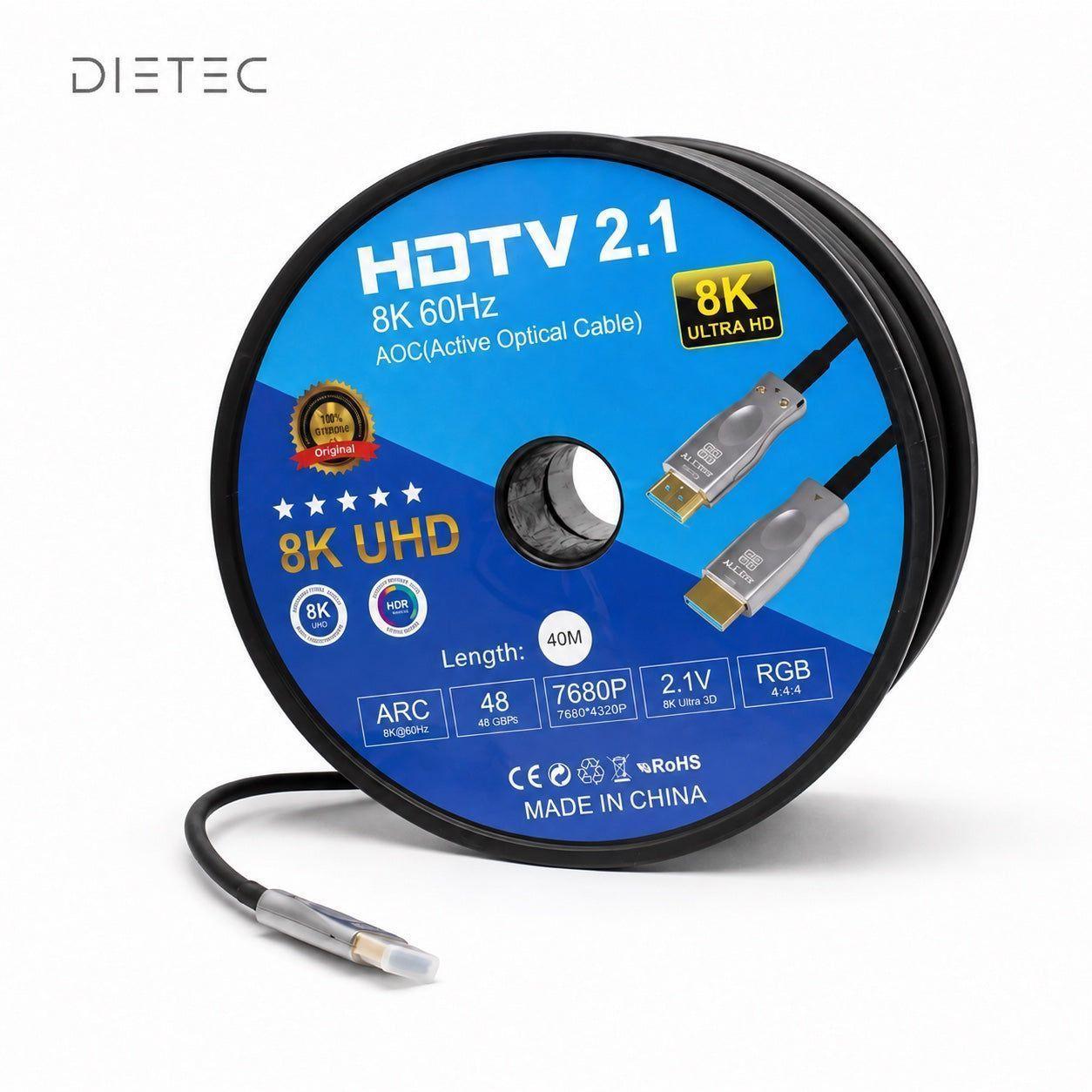 Cable HDMI 2.1 Fibra Óptica 40 Metros 8K 60Hz 4K 120Hz Dietec-5