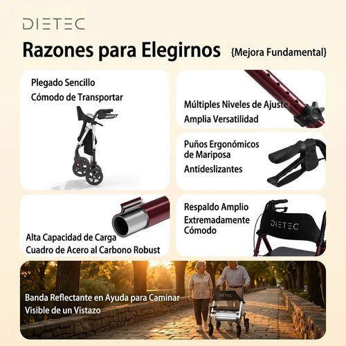 Andador Ortopédico Plegable DIETEC 3 en 1 con Asiento y Frenos 136kg-2