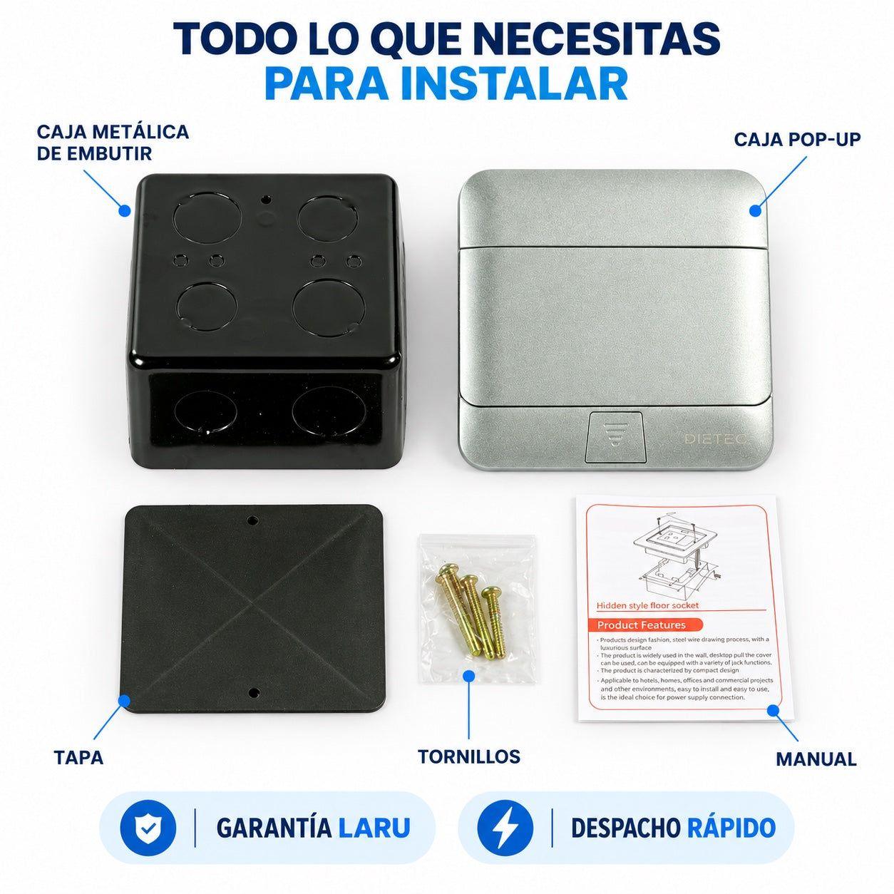 Caja Pop Up de Piso 3 Enchufes Chilenos 16A Metálica Dietec-9