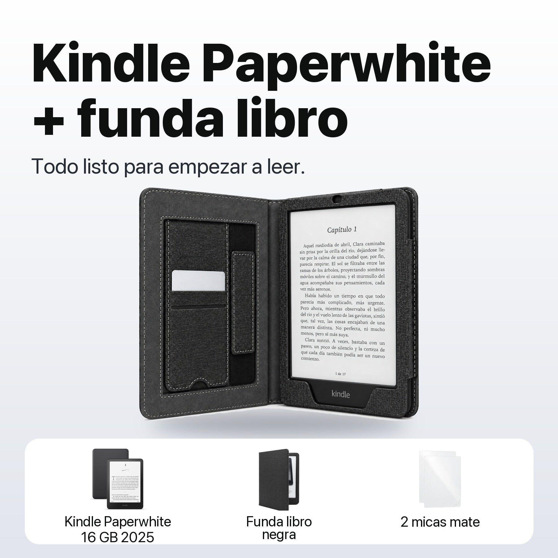 Kindle Paperwhite 7 16GB 12va Gen 2025 + Funda Libro + 2 Micas-1