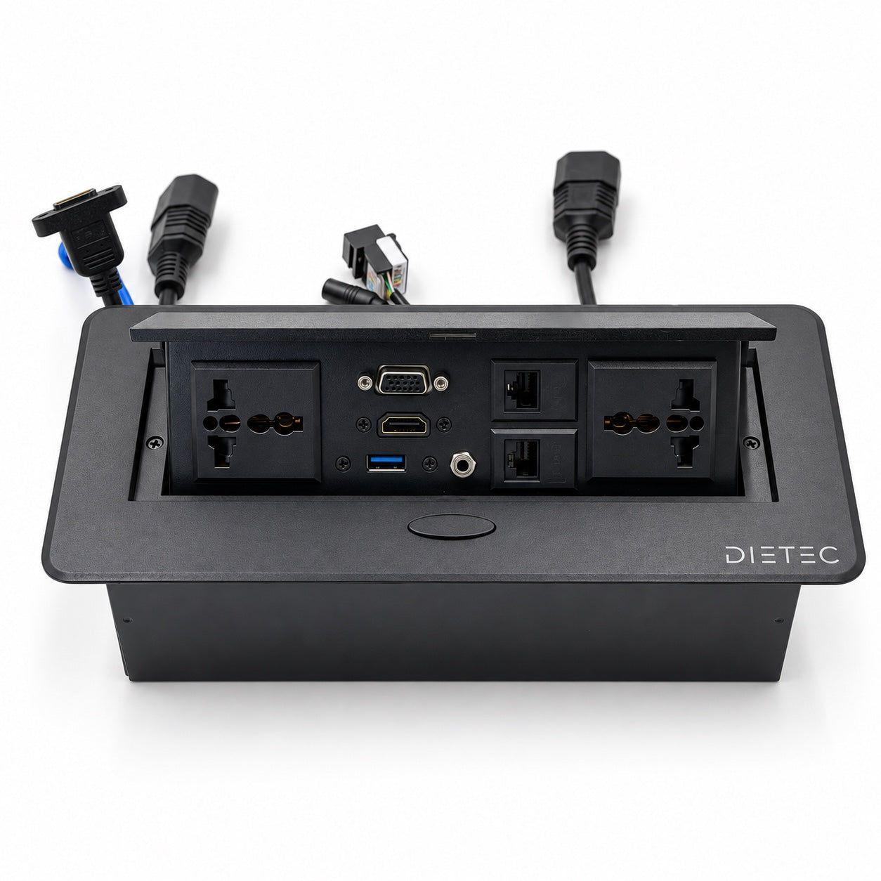 Caja de Conexión Empotrable HDMI VGA USB RJ45 2 Enchufes Dietec Negra-0