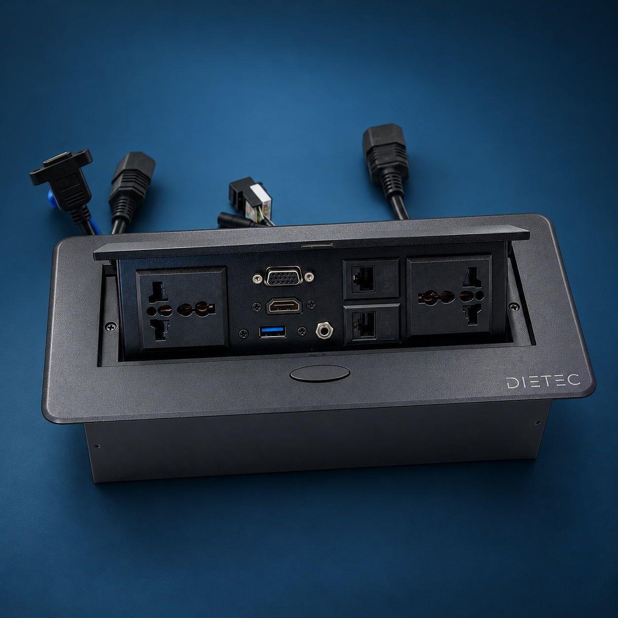 Caja de Conexión Empotrable HDMI VGA USB RJ45 2 Enchufes Dietec Negra-2