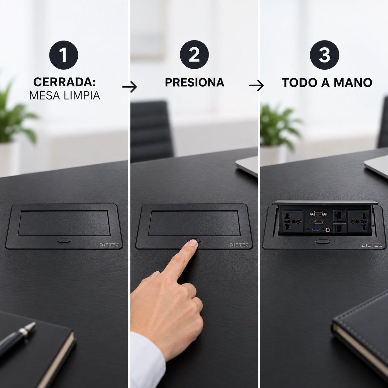 Caja de Conexión Empotrable HDMI VGA USB RJ45 2 Enchufes Dietec Negra-5
