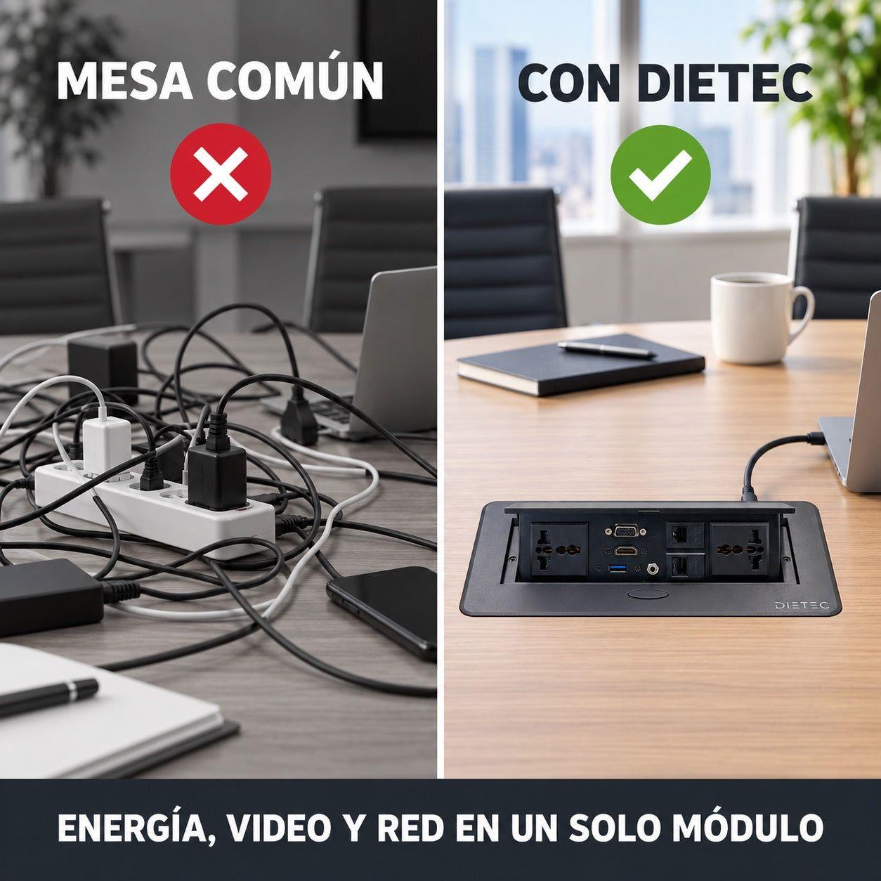 Caja de Conexión Empotrable HDMI VGA USB RJ45 2 Enchufes Dietec Negra-6