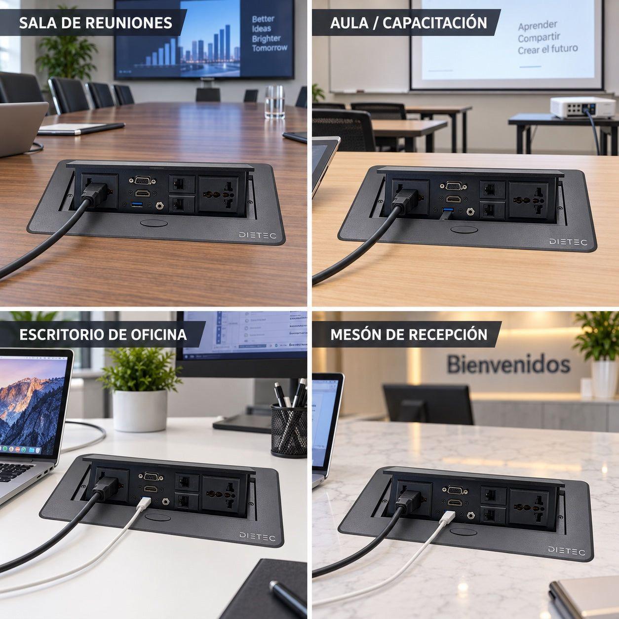 Caja de Conexión Empotrable HDMI VGA USB RJ45 2 Enchufes Dietec Negra-7