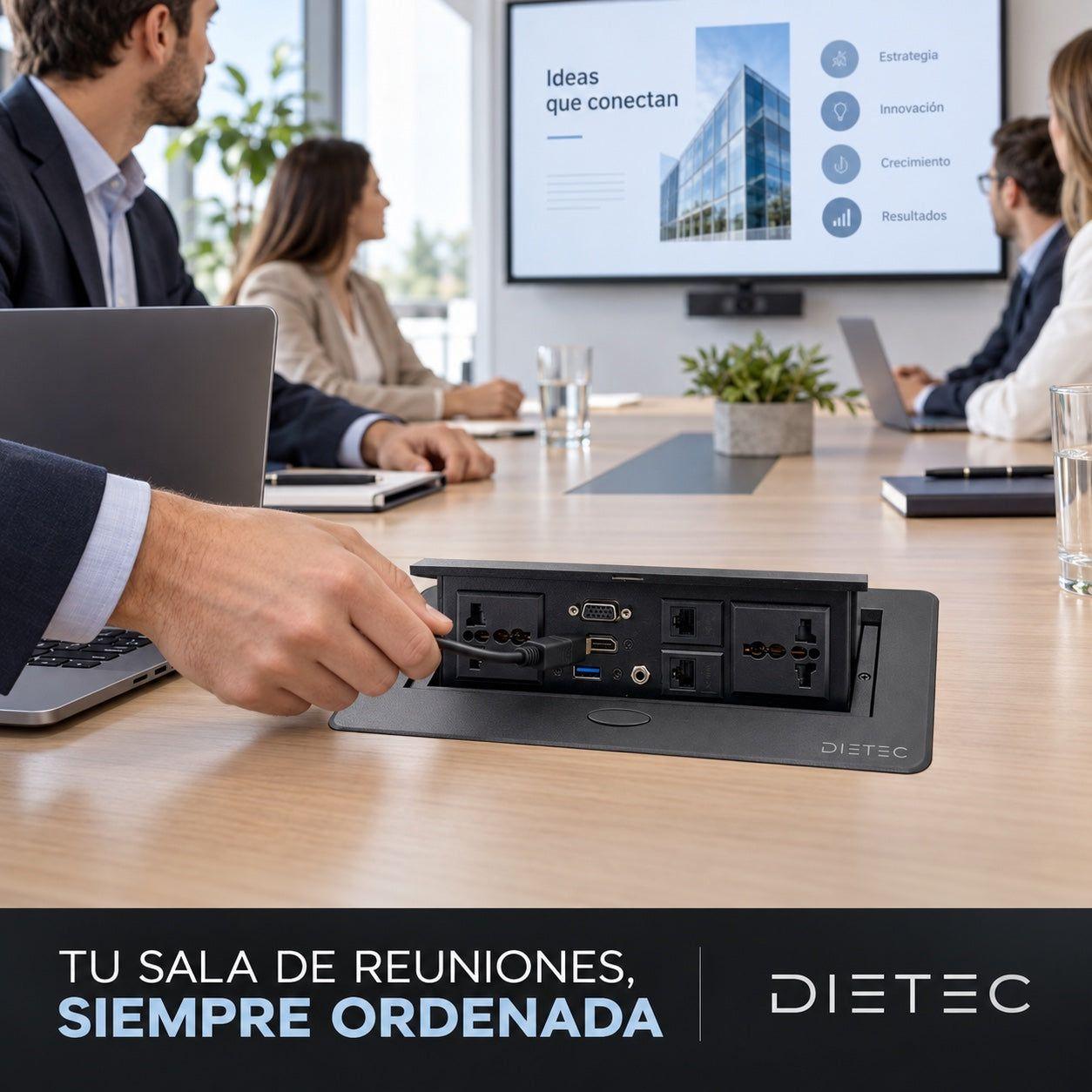 Caja de Conexión Empotrable HDMI VGA USB RJ45 2 Enchufes Dietec Negra-9