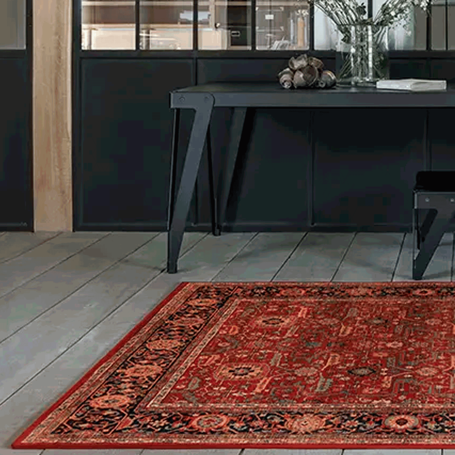 Alfombra pasillo BAZHARS Kirman 43 48 300 80x120 cm Burdeo-1