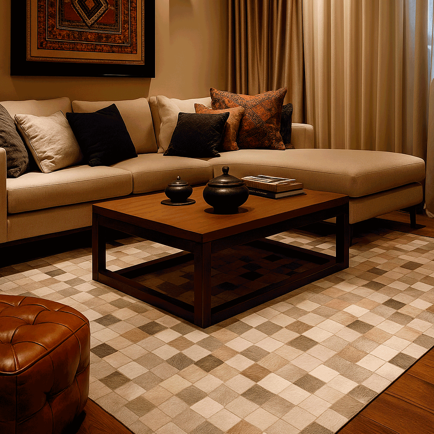 Alfombra BAZHARS  Patchwork Cuero Nir 506  190x290 cm Café-7