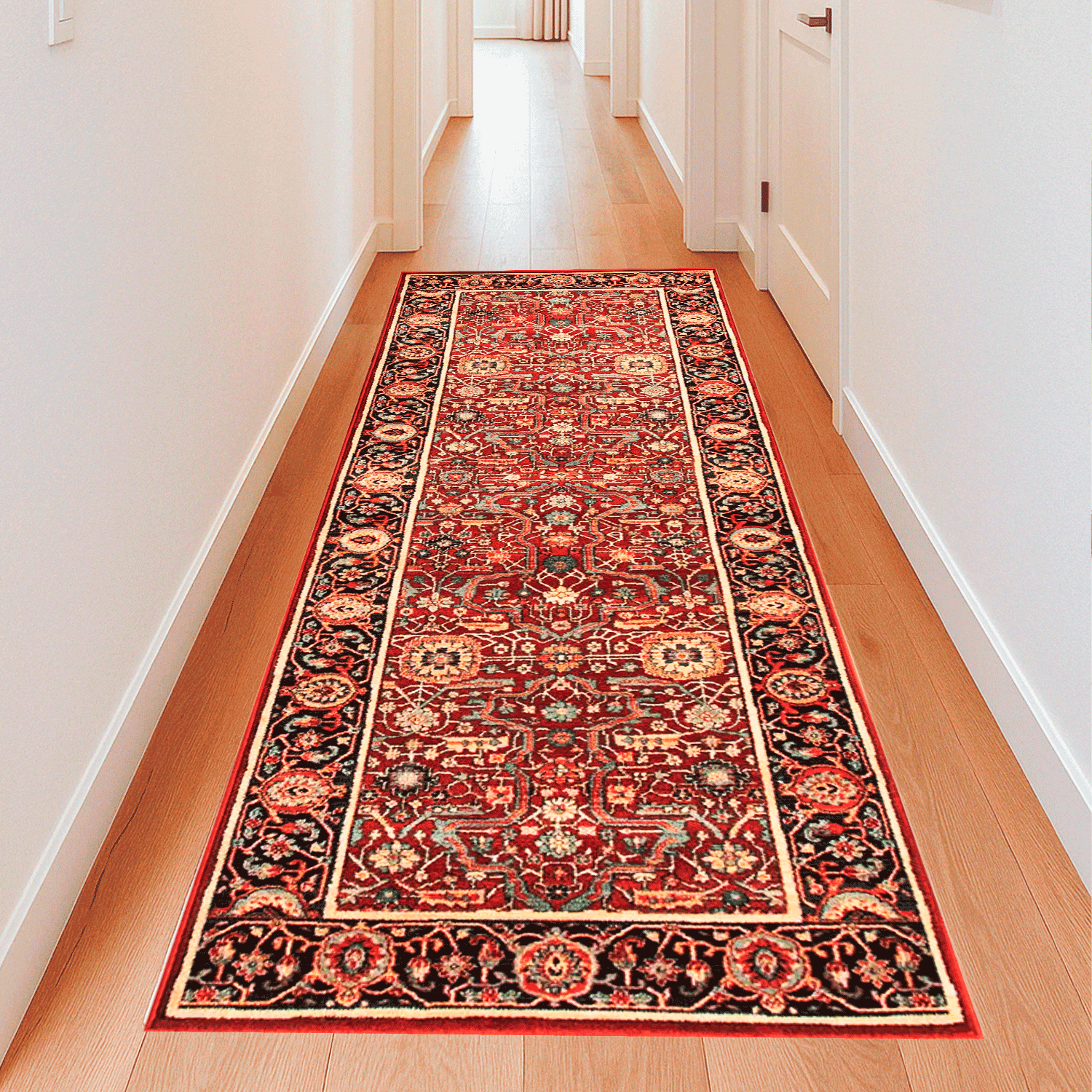 Alfombra pasillo BAZHARS Kirman 43 48 300 80x120 cm Burdeo-1