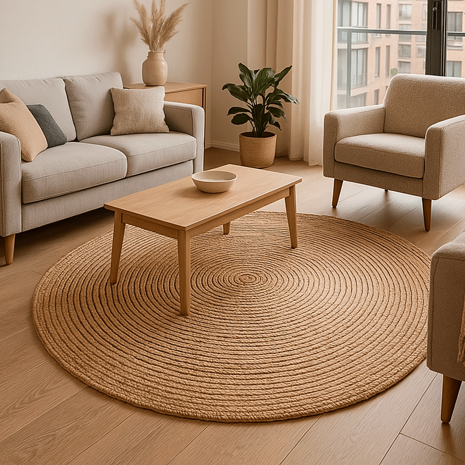 Alfombra redonda BAZHARS  Jute Nav BK 625 Rnd 200x200 cm Beige-4