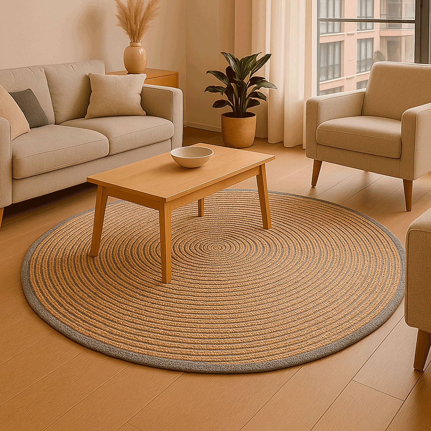 Alfombra redonda BAZHARS  Jute Nav BK 625 Rnd 200x200 cm Beige-6