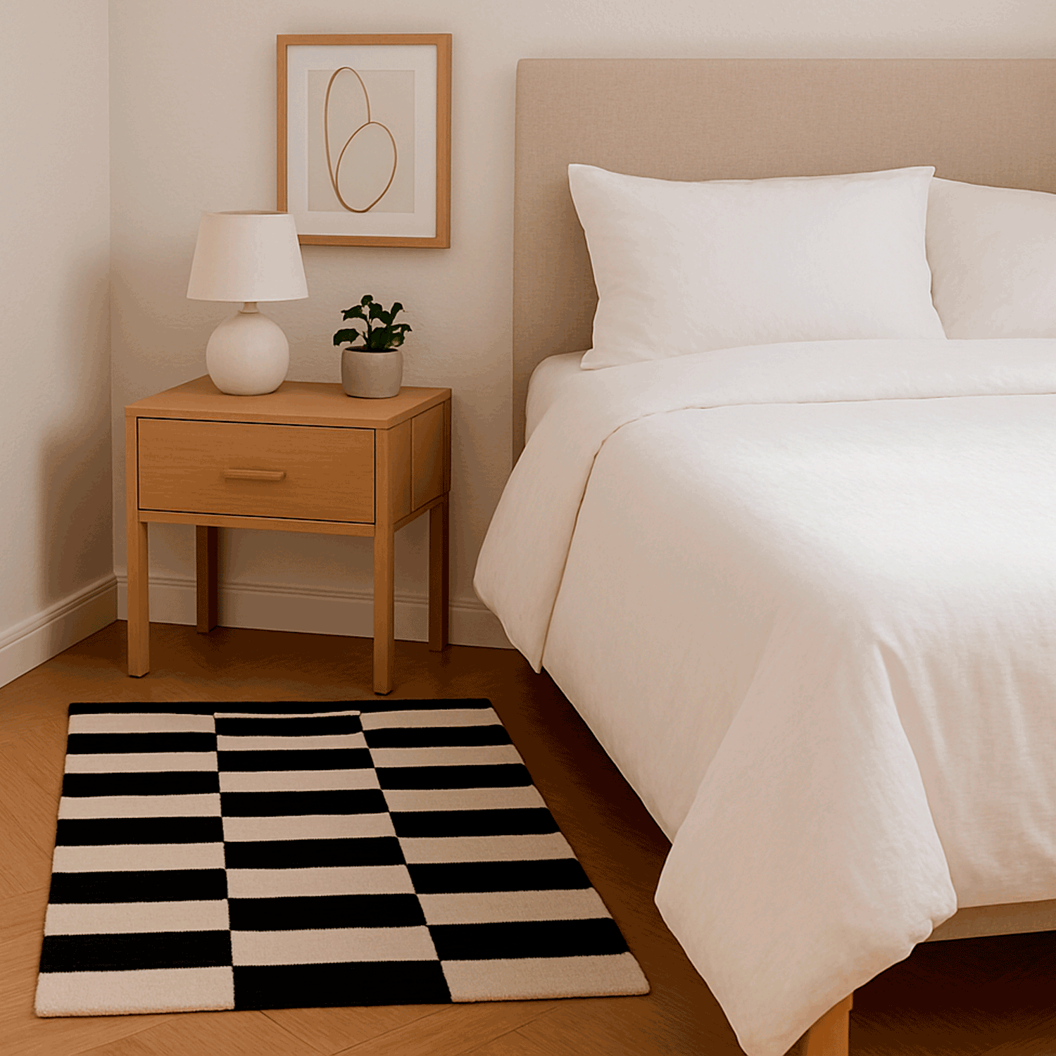 Bajada Cama BAZHARS Kelim Galle Op Art Bn 080x120 cm Blanco-5