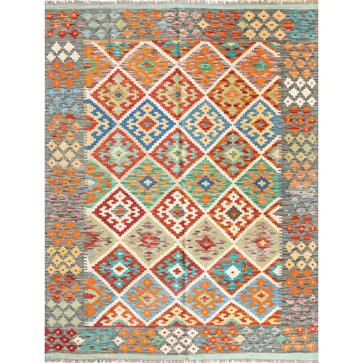 Alfombra Artesanal Bazhars Kelim Vegi 196x153 cm-0
