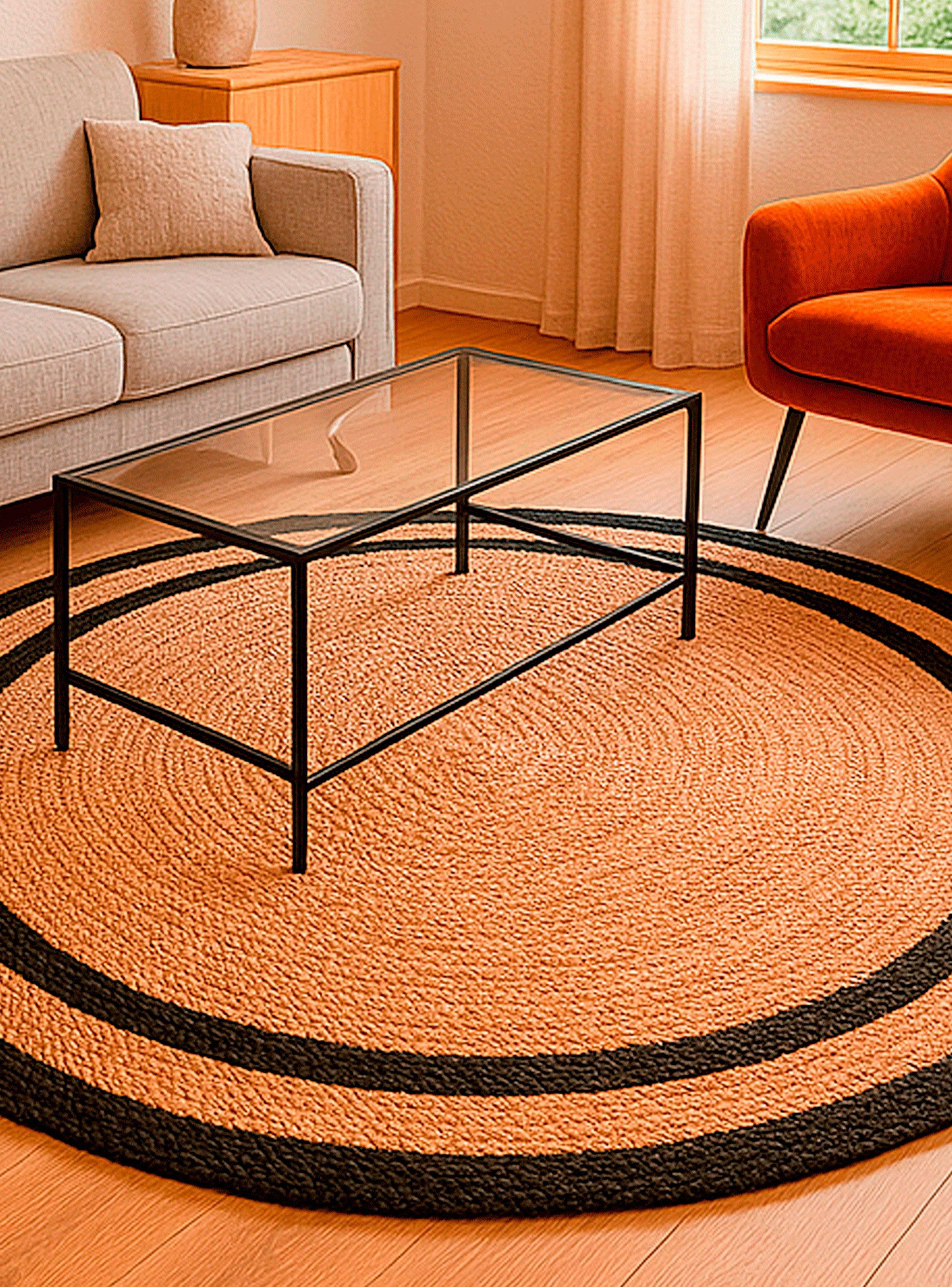 Alfombra Redonda Yute 100cm Nav BK 735 Rnd Bazhars-5